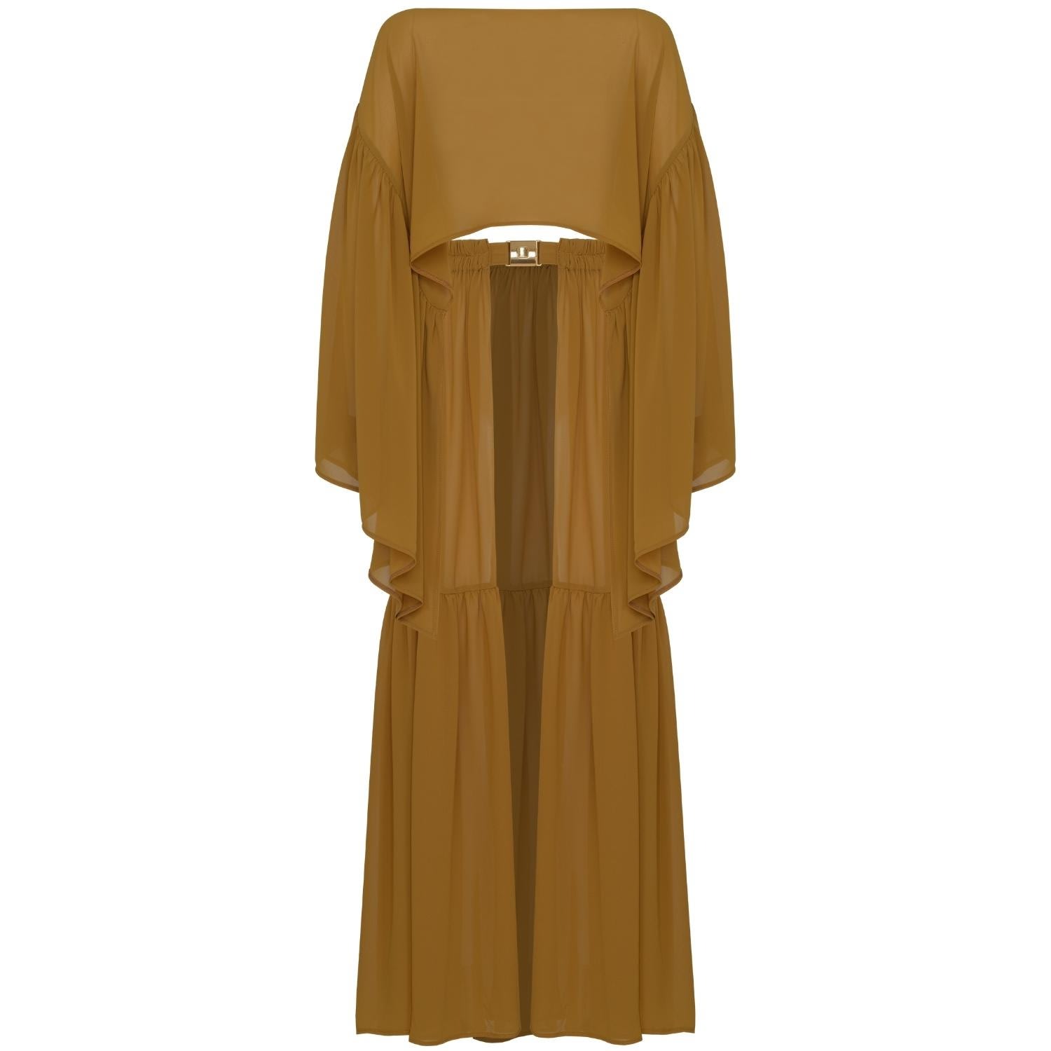 Antoninias Women's Comely Chiffon Two Piece Beach Cover Up With Ruffles In Gold In Brown