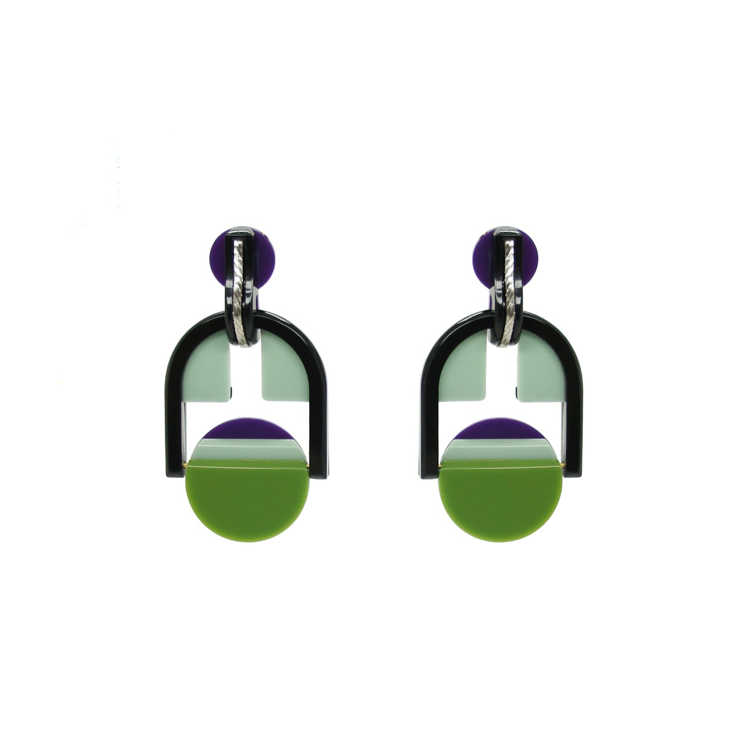 Gissa Bicalho Women's Acrylic Handmade Earring Tri-color - Green
