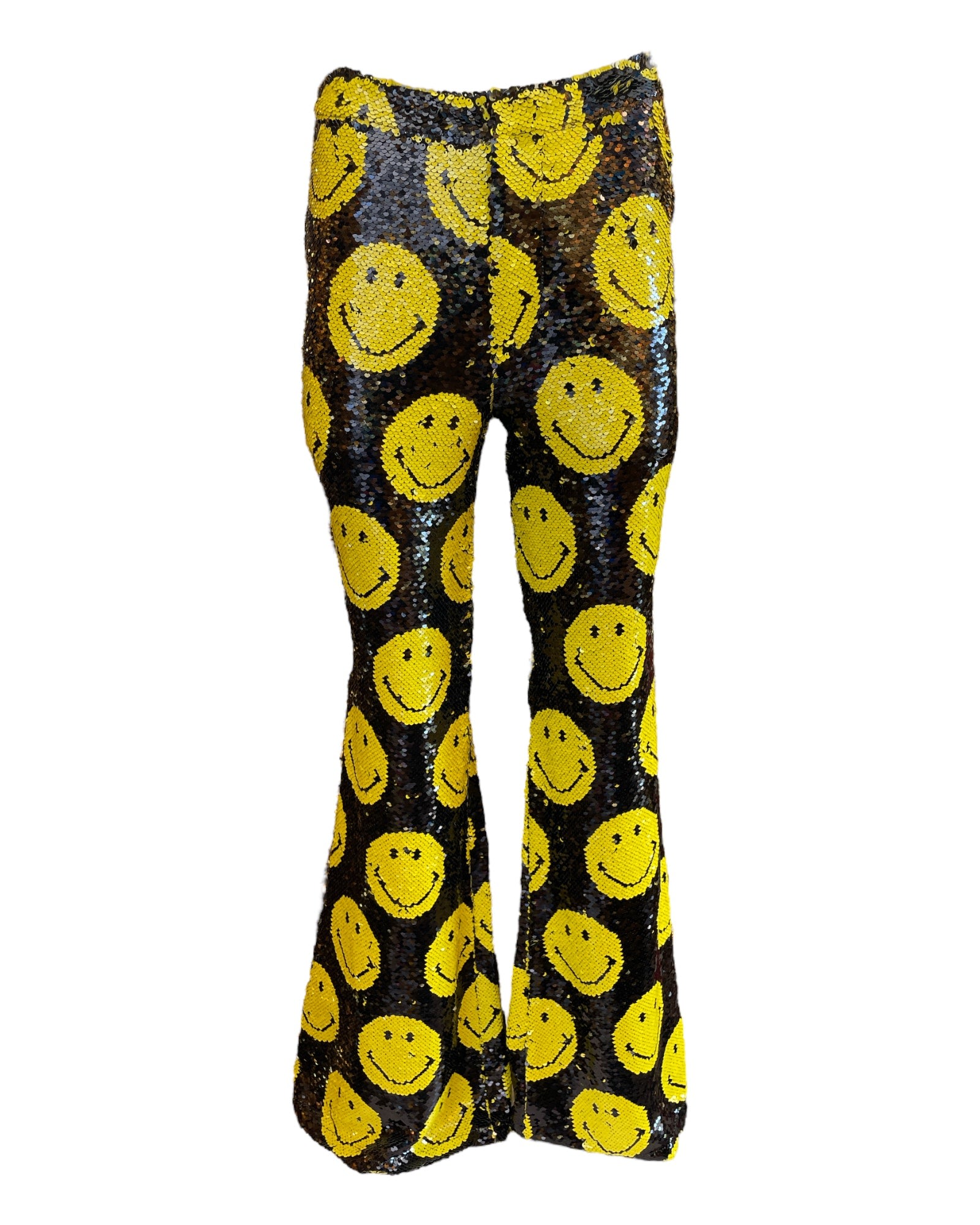Any Old Iron Women's Black / Yellow / Orange Yellow Smiley Reversible Sequin Trousers In Black/yellow/orange