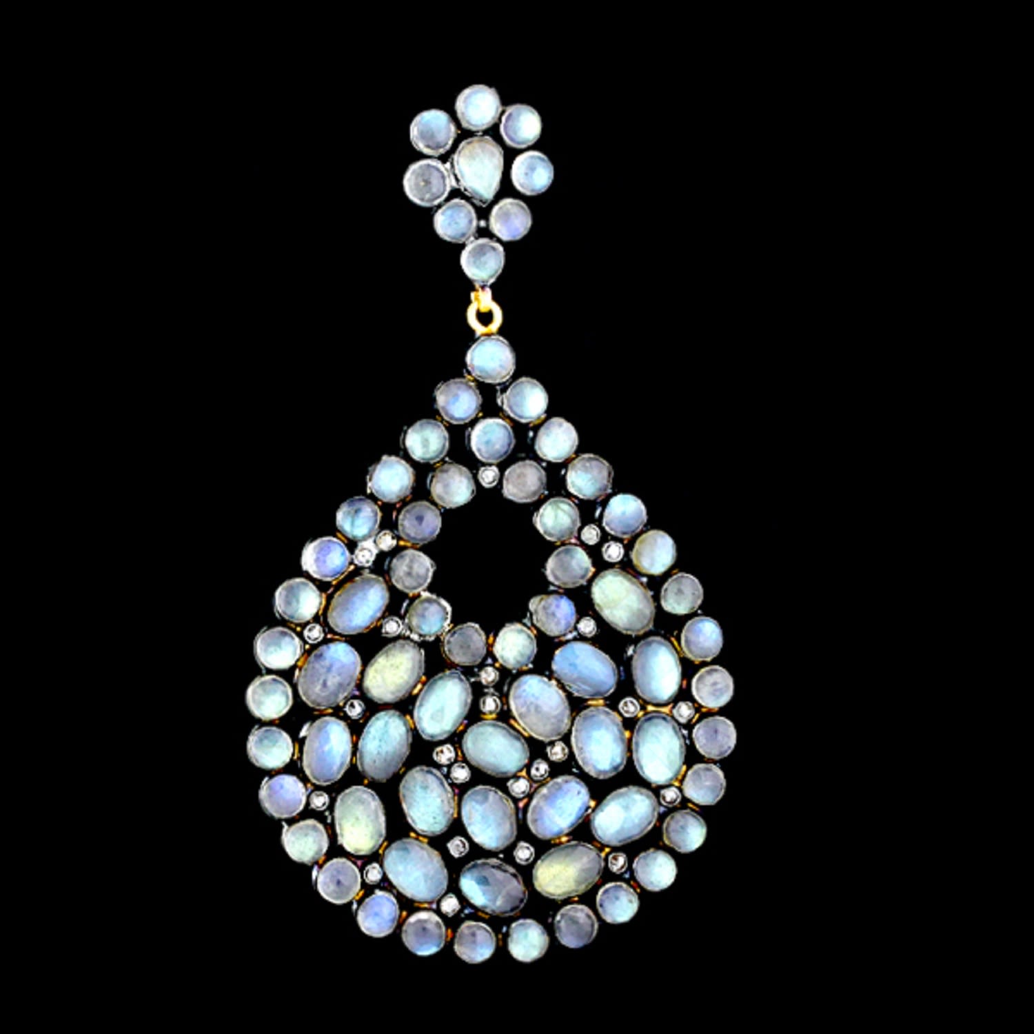 Women’s Gold / White Oval Bezel Set Moonstone & Diamond In 14K Gold With 925 Sterling Silver Pendant Artisan