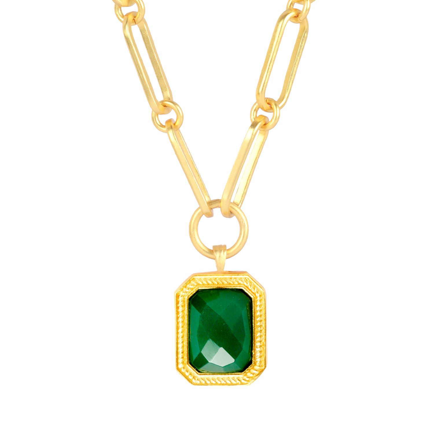 Lila Rasa Women's Green / Gold Rectangular Green Crystal Pendant With Paperclip Chain