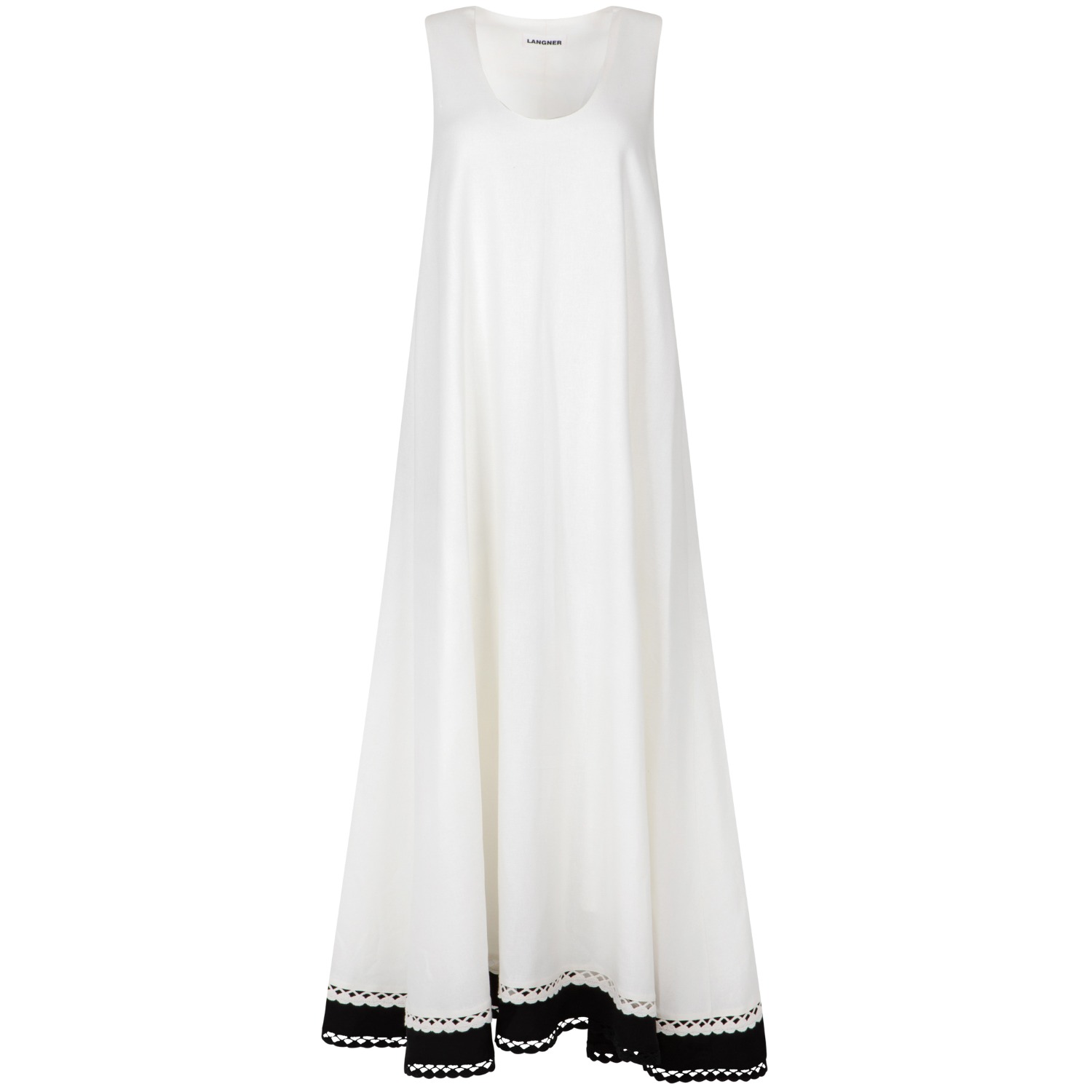 Langner Women's White / Black White And Black Embroidered Lace Linen Maxi Dress