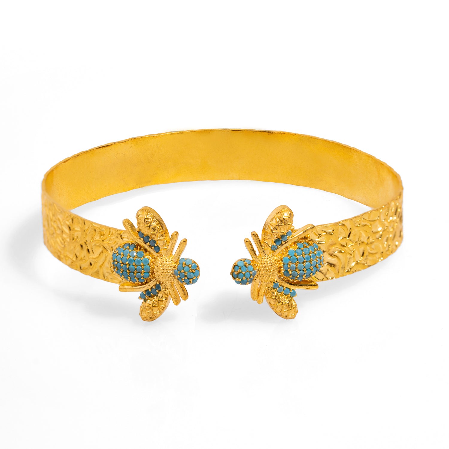 Ebru Jewelry Women's Gold / Blue Mystic Design Gold & Turquoise Honey Bee Cuff Bracelet - Gold