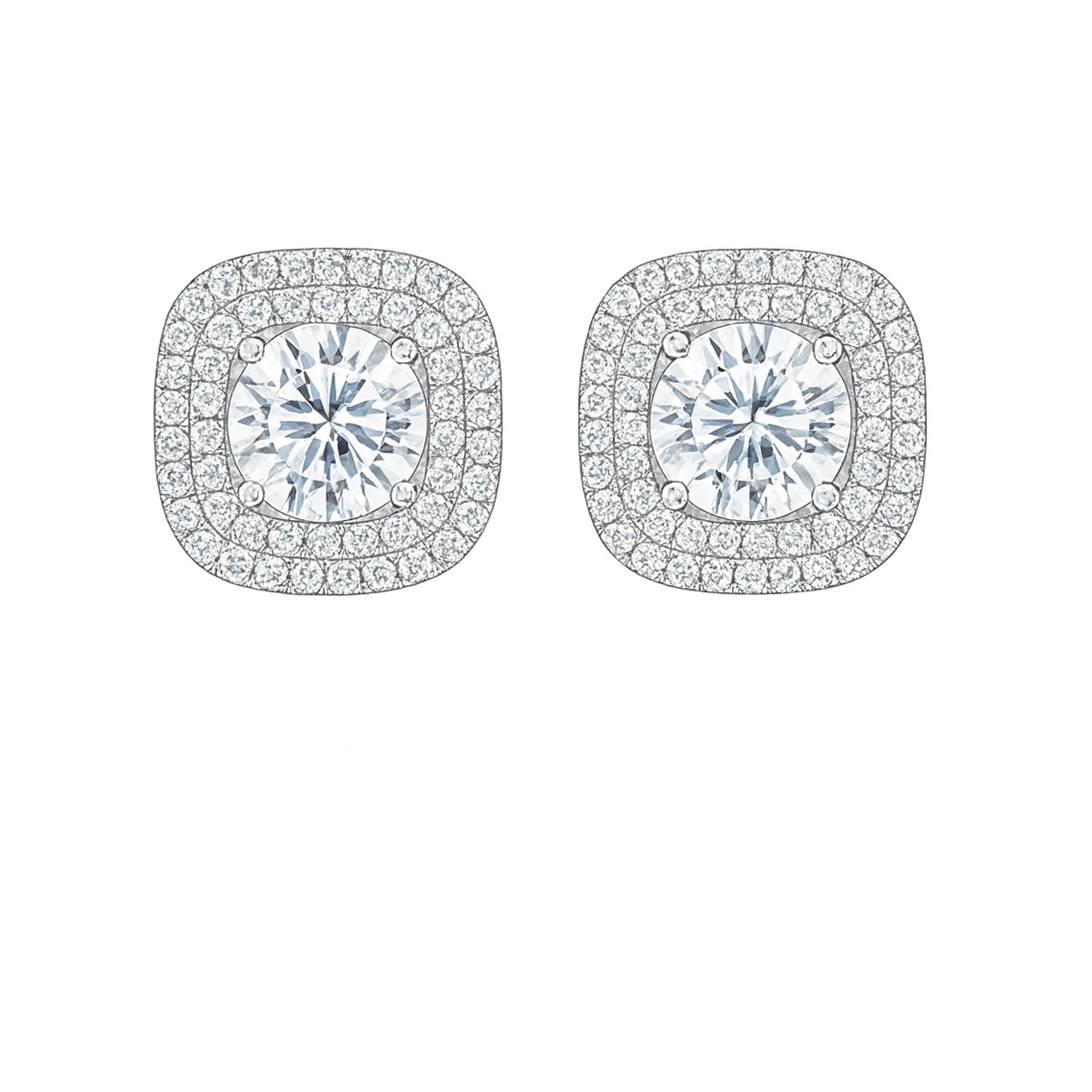The Gala Women's Silver Cushion Halo Stud Earrings In White