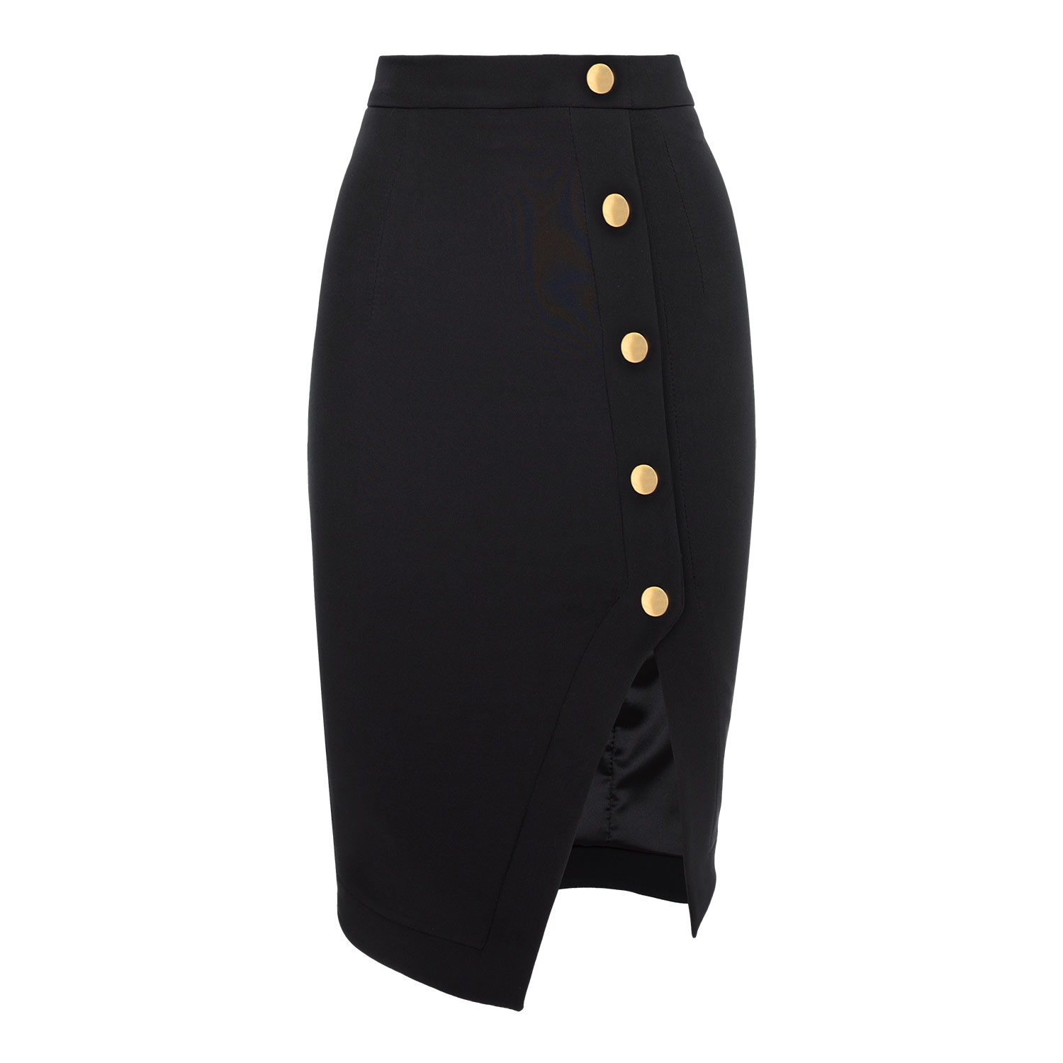 Women’s Black Pencil Skirt With Slit And Statement Buttons Small Monarh