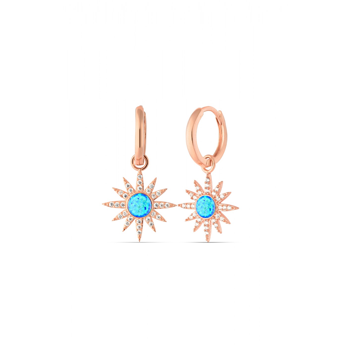 Women’s Blue Opal Sun Drop Hoop Earring Sterling Silver - Rose Gold Spero London