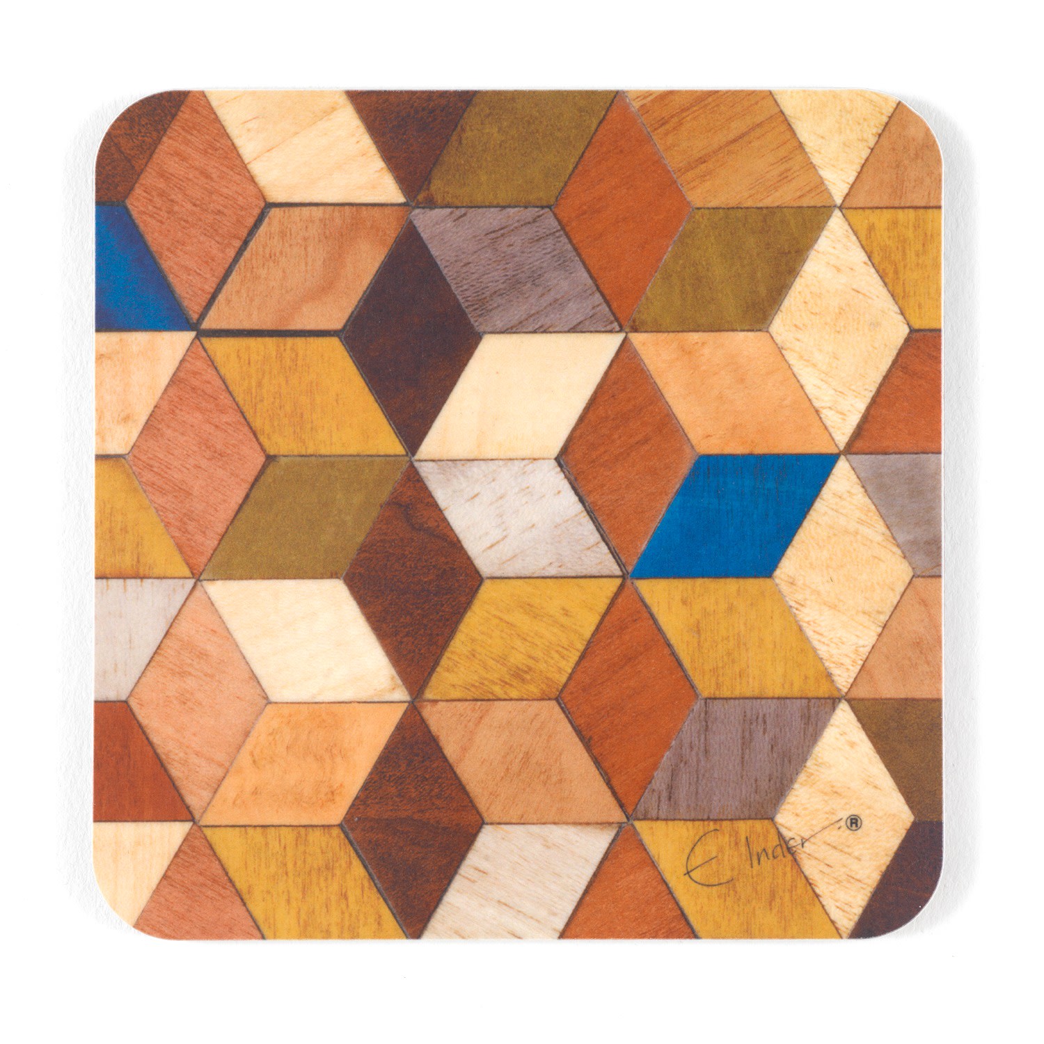 E. Inder Designs Orange / Green / Brown Four Coasters In Warm Earthy Colours Leo Range. Heat Resistant Melamine Coati In Multi