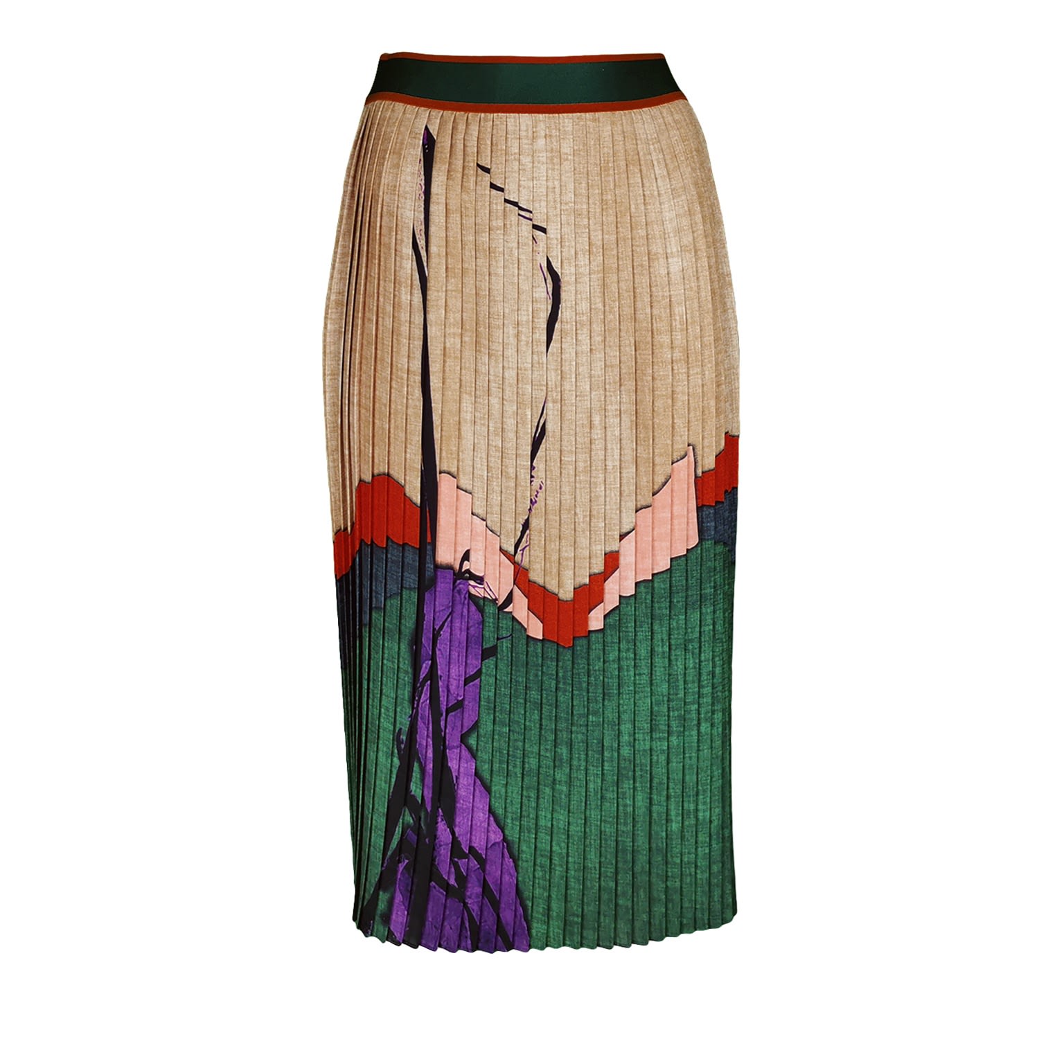 Women’s Pleated Midi Skirt - Abstract Digital Print Medium Lalipop Design