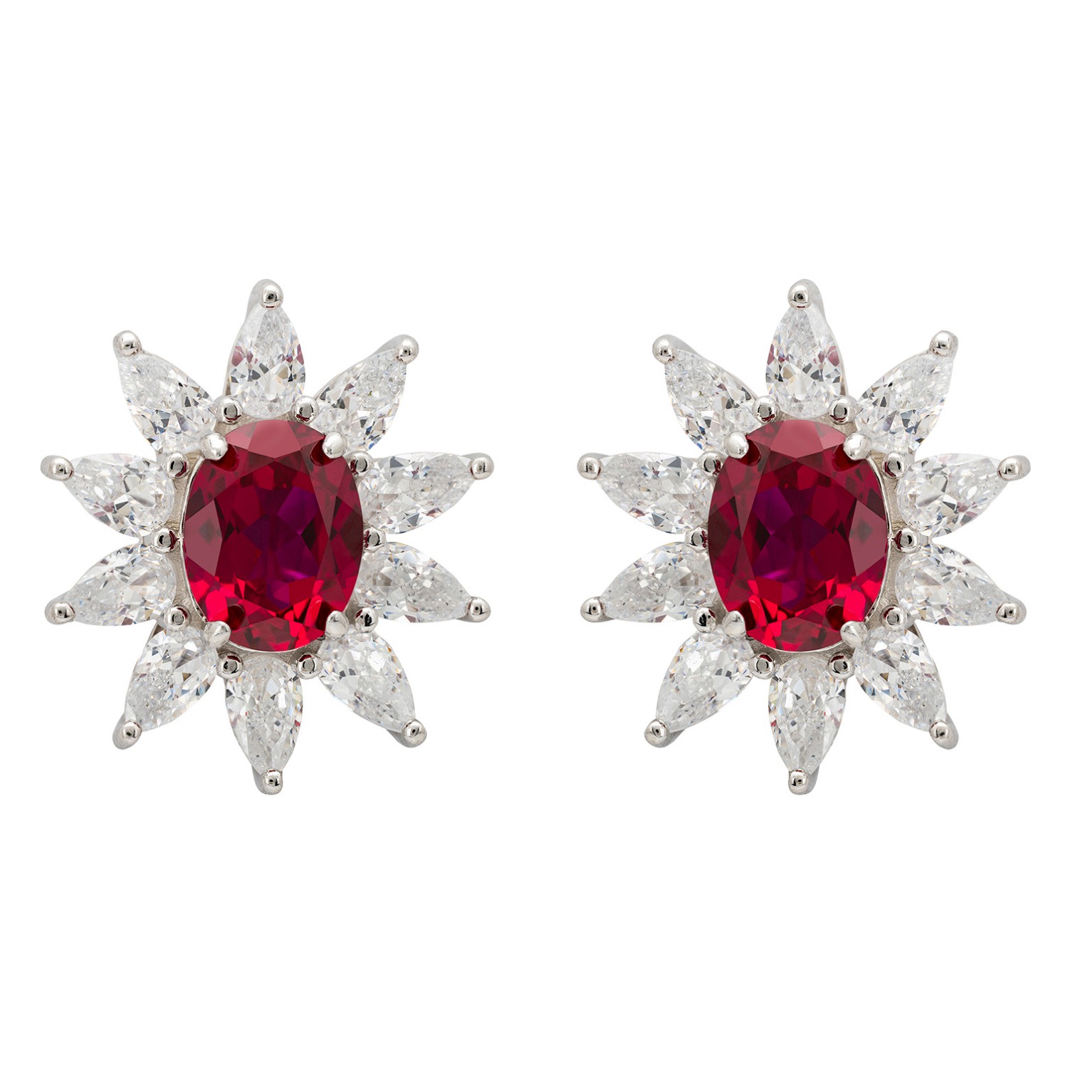 Women’s Red / Silver / White Daisy Gemstone Stud Earrings Ruby Silver Latelita