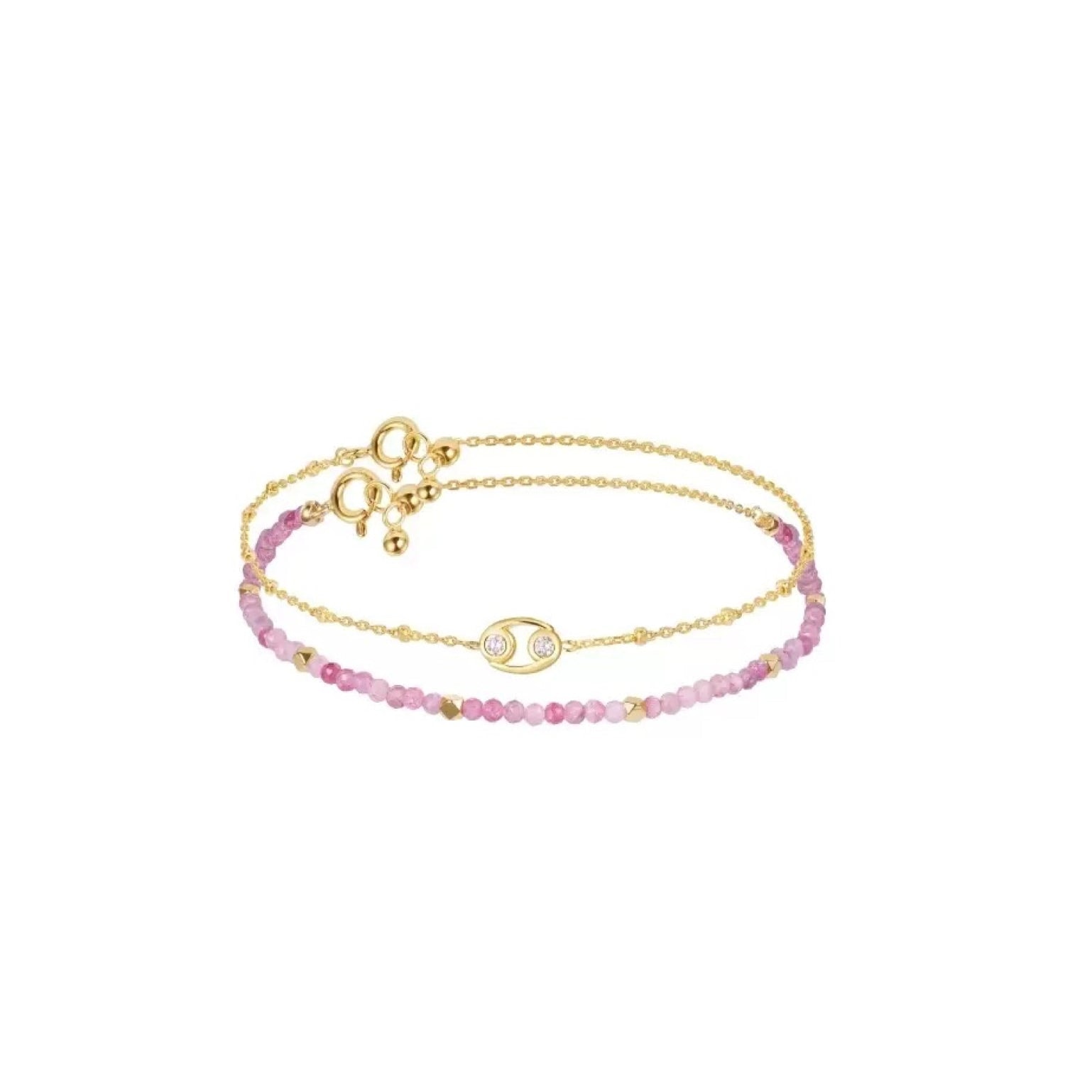 Jiaying Wang Wjy Studio London Women's Gold / Pink Constellation Cancer Zodiac Bracelet – Natural Crystal Adjustable In Multi