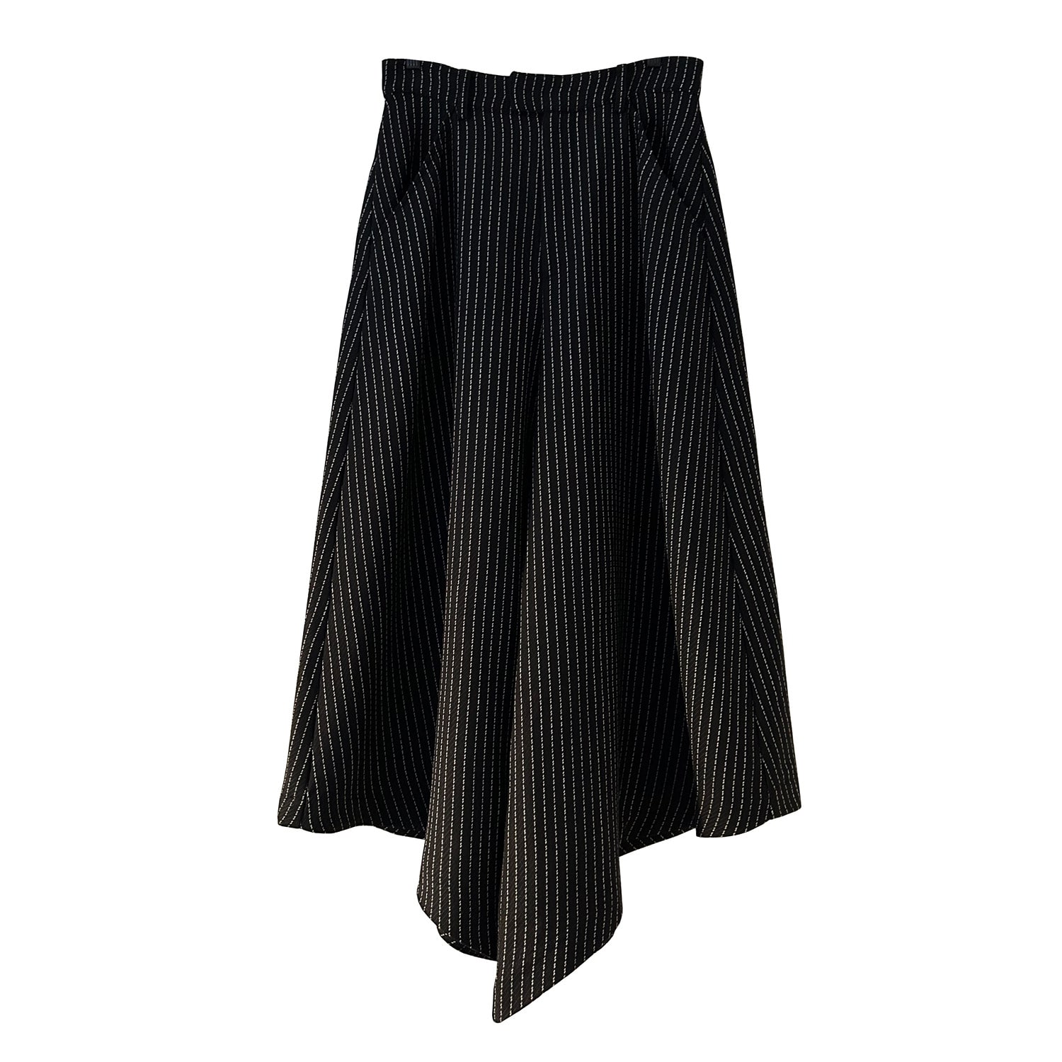 Subin Hahn Women's Wide Flare High Waisted Trousers In Black Pinstripe Wool In Black