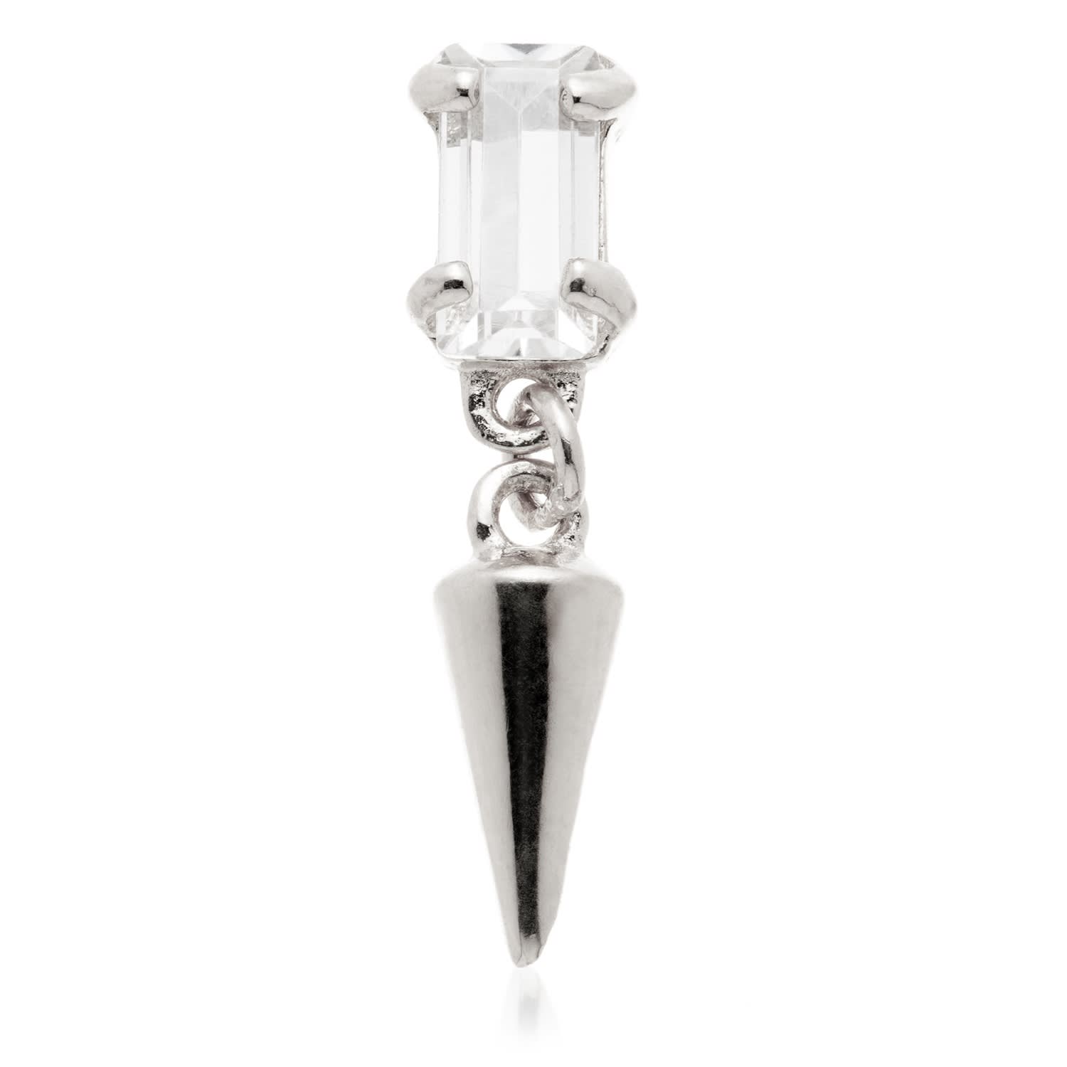 Tish Lyon Women's Virtus 14ct Solid Gold Baguette Gem Hanging Spike Flatback Stud - White Gold
