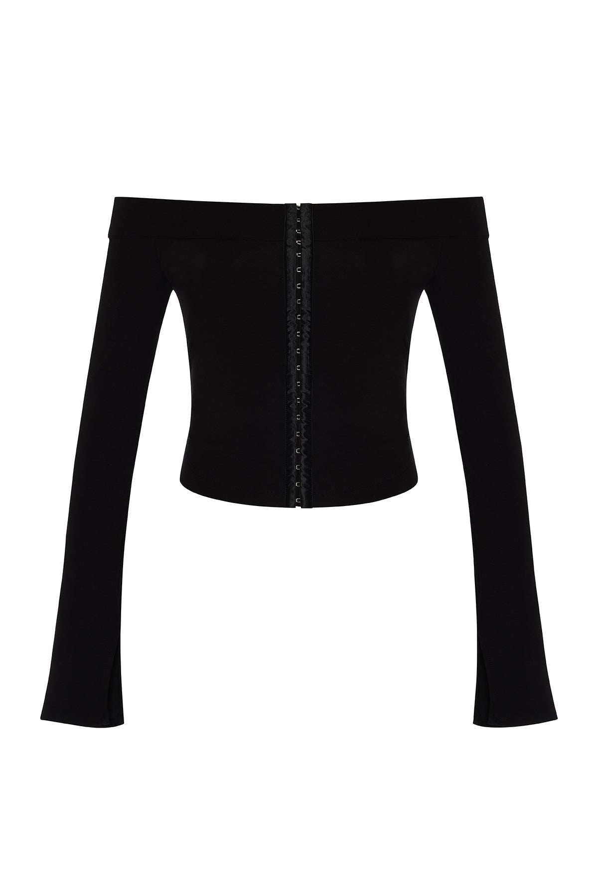 Khéla The Label Women's Hooked Up Black Off Shoulder Top With Hook And Eye Closure In Black
