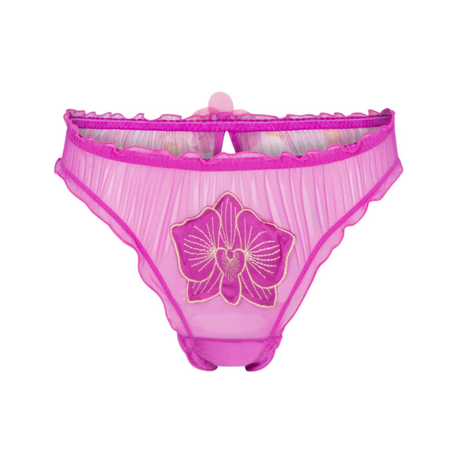 Empress Mimi Women's Pink / Purple Orchidea Magenta Pink Ruffled Brief With Flower Detail In Pink/purple
