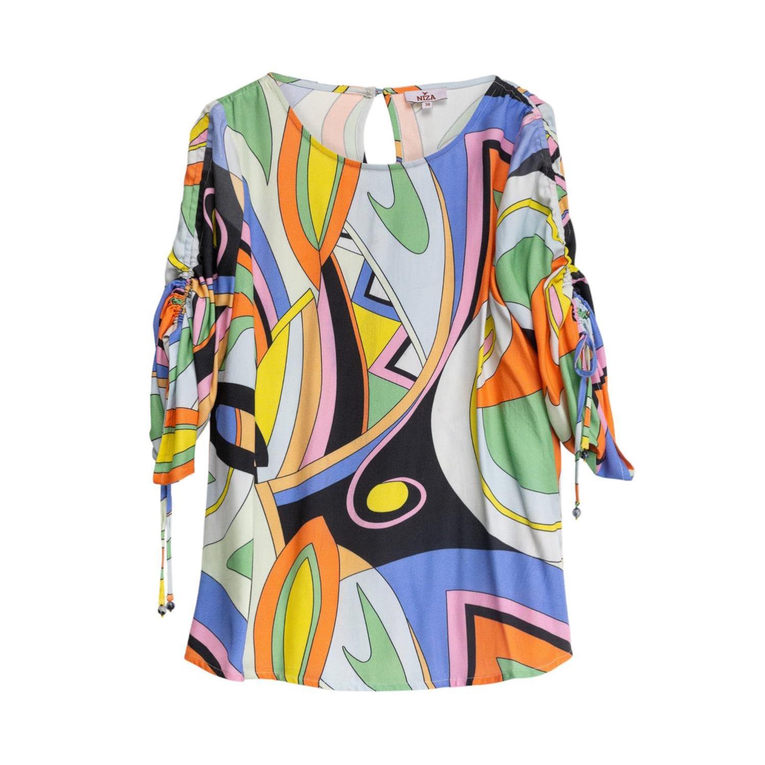 Women’s Printed Blouse With Round Neck Small Niza