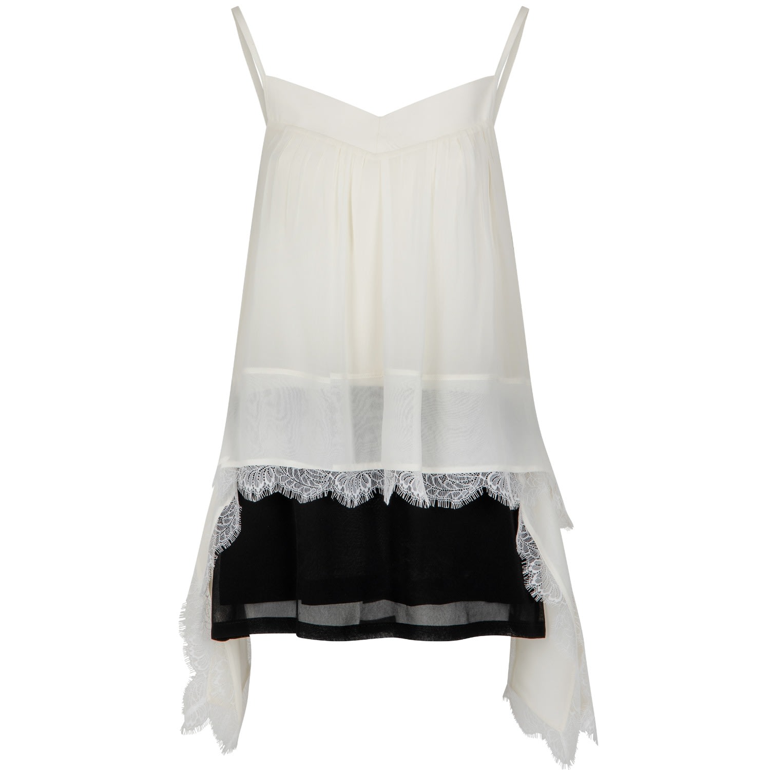 Women’s Black / White Silk Chiffon Lace Trim Mini Dress Xs/S Langner