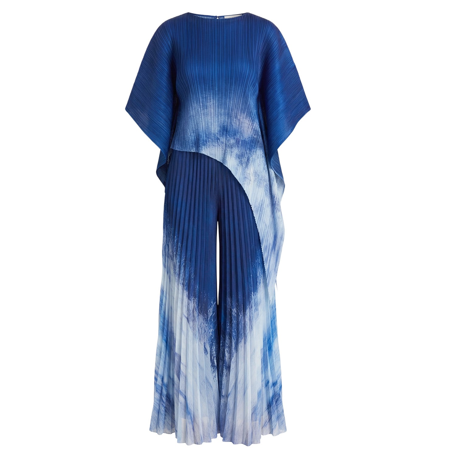 Cy Boutique Full Pleated Tie Dye Color Top And Trousers In Blue