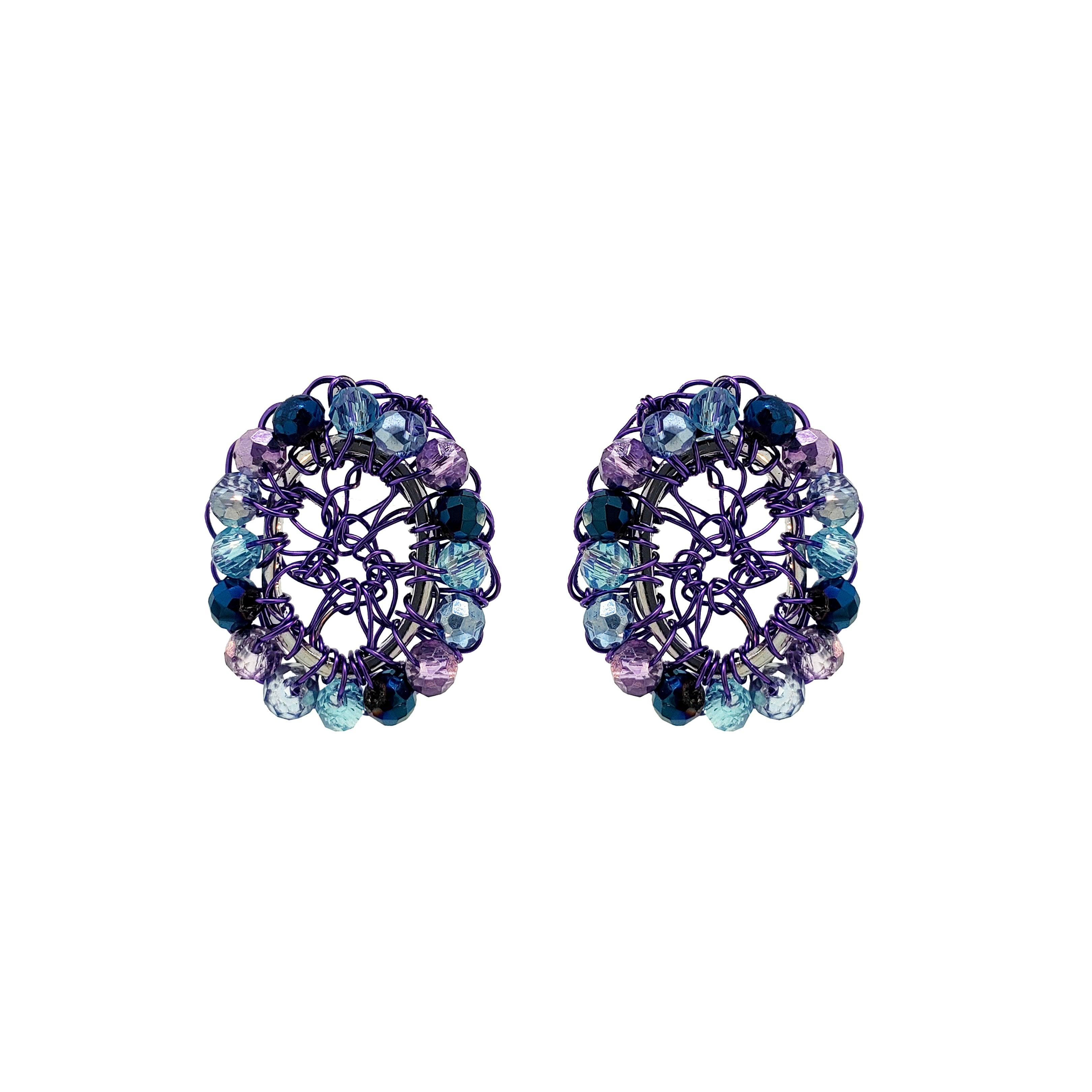 Lavish By Tricia Milaneze Women's Blue / Pink / Purple Neon Purple Mix Minerva Mini Posts Handmade Earrings