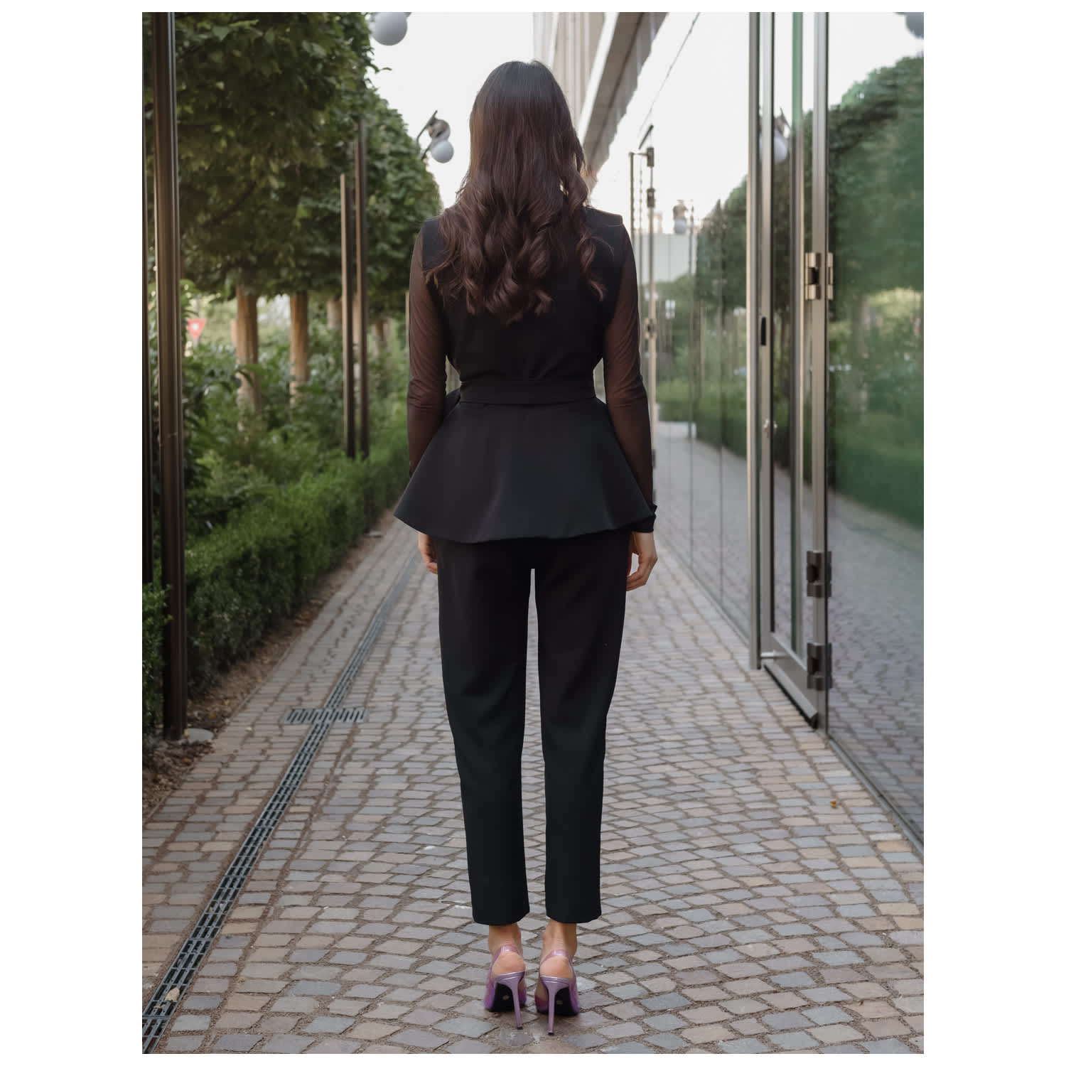 トップス theredthread S ring tailored vest black black-sleeveless-wrap-peplum-