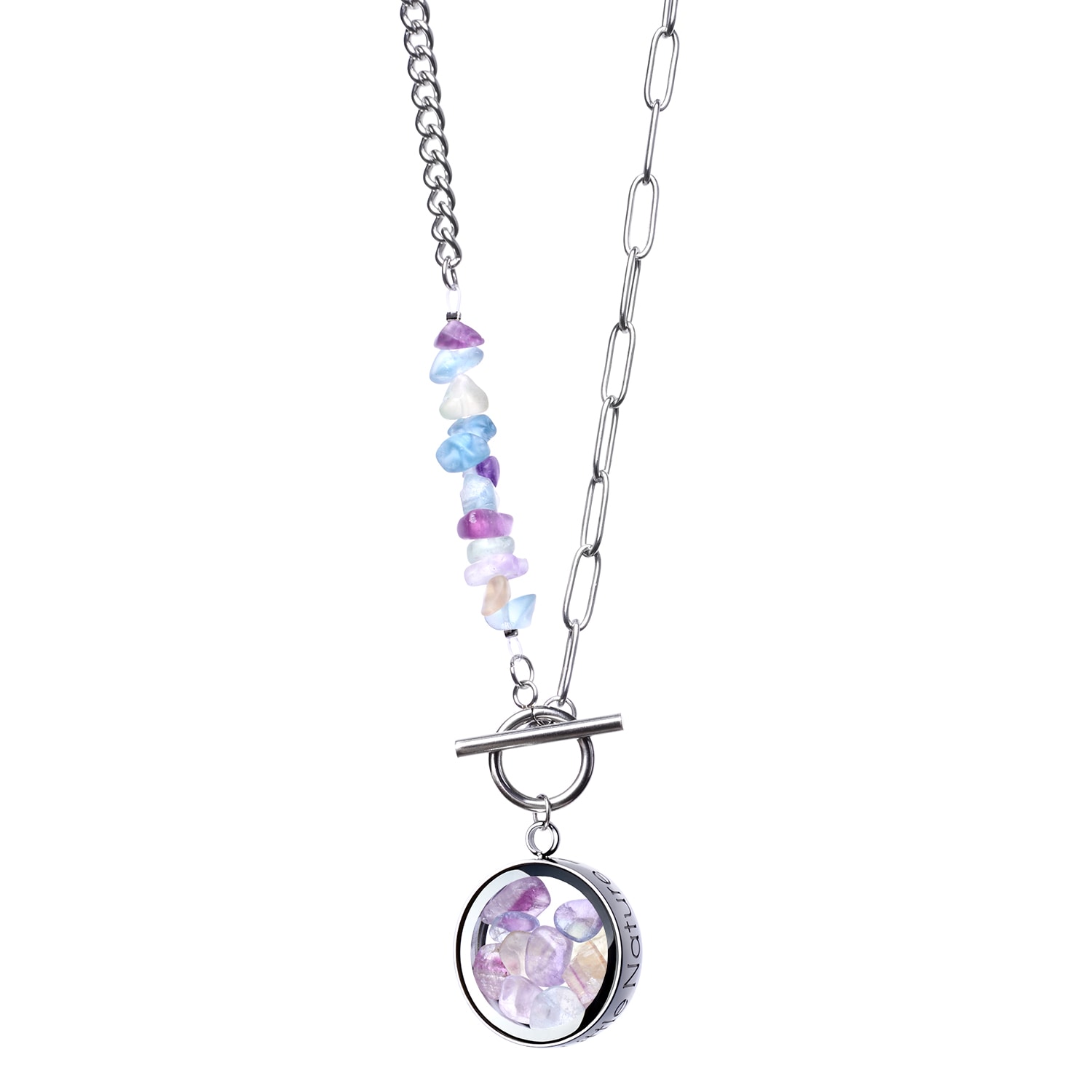My Little Nature Women's Silver Fluorite Crystal Necklace Handcrafted With Beaded Toggle Clasp & Charm - Gemstone Jew