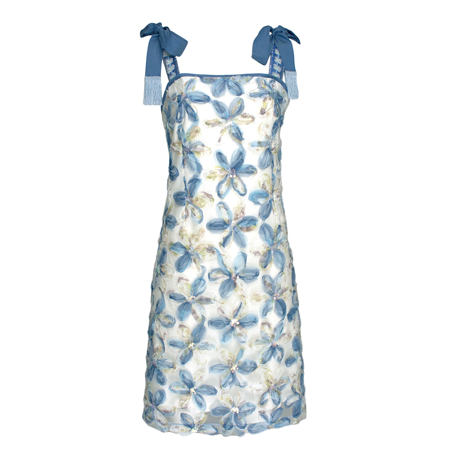 Lalipop Design Women's Flower Applique Mini Dress With Tieable Straps In Blue