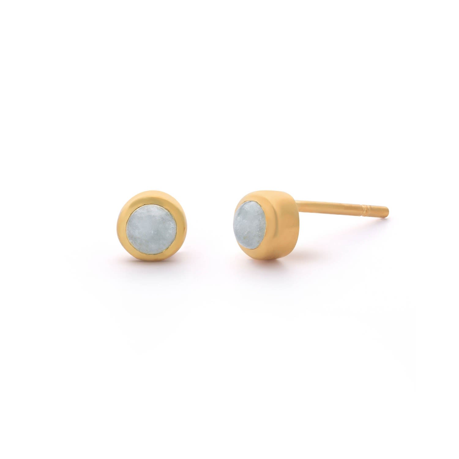 Nellou Jewellery Women's Blue Aquamarine Mini Gem Dot March Birthstone Earrings Gold Plated Sterling Silver