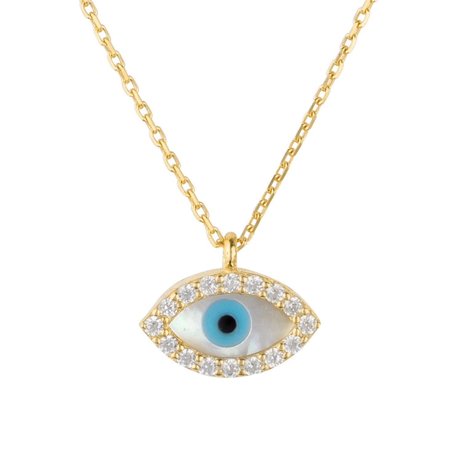 Women’s White / Blue / Gold Evil Eye Elliptical Mother Of Pearl Necklace Gold Latelita