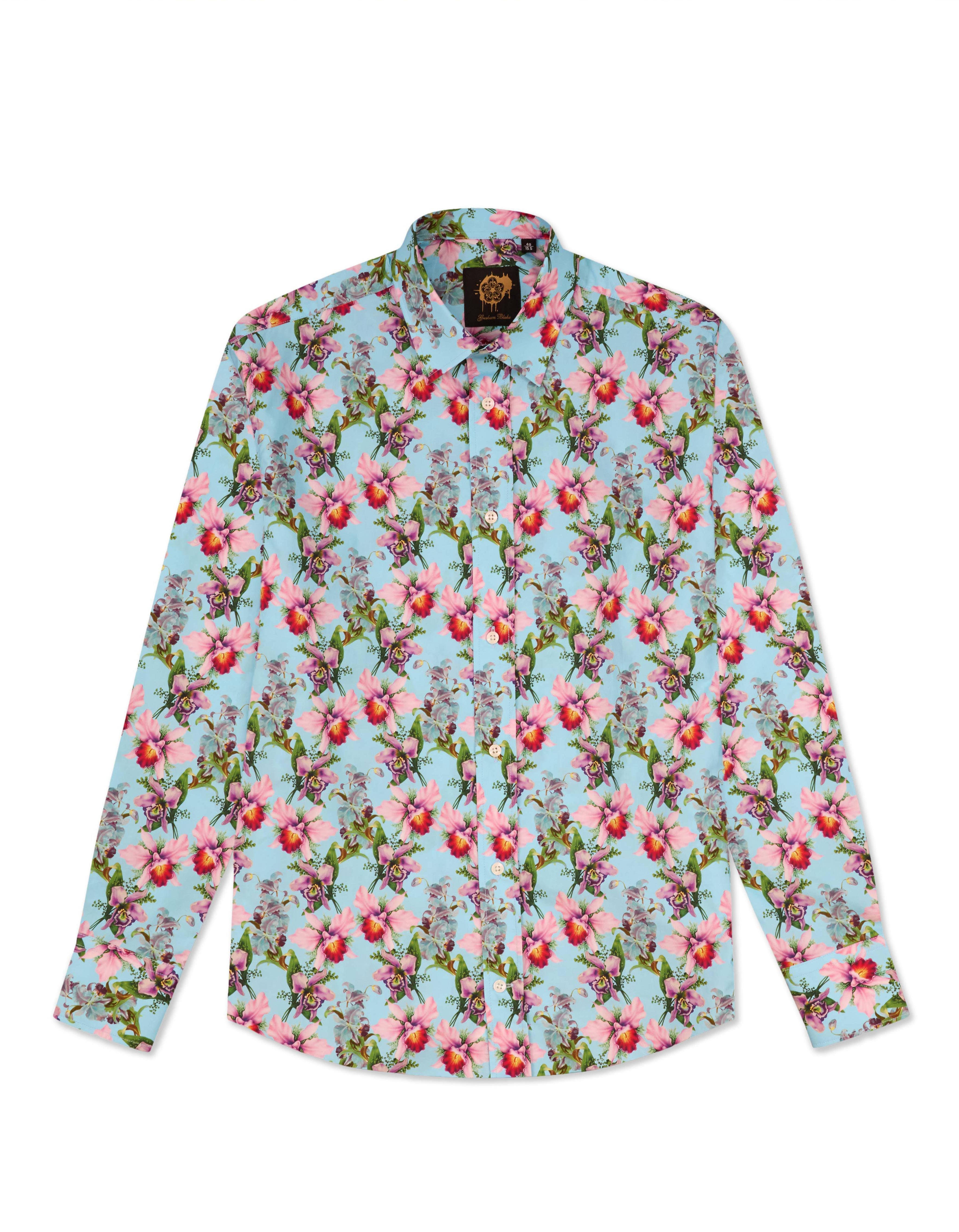 Gresham Blake Men's Blue Summer Orchids Shirt