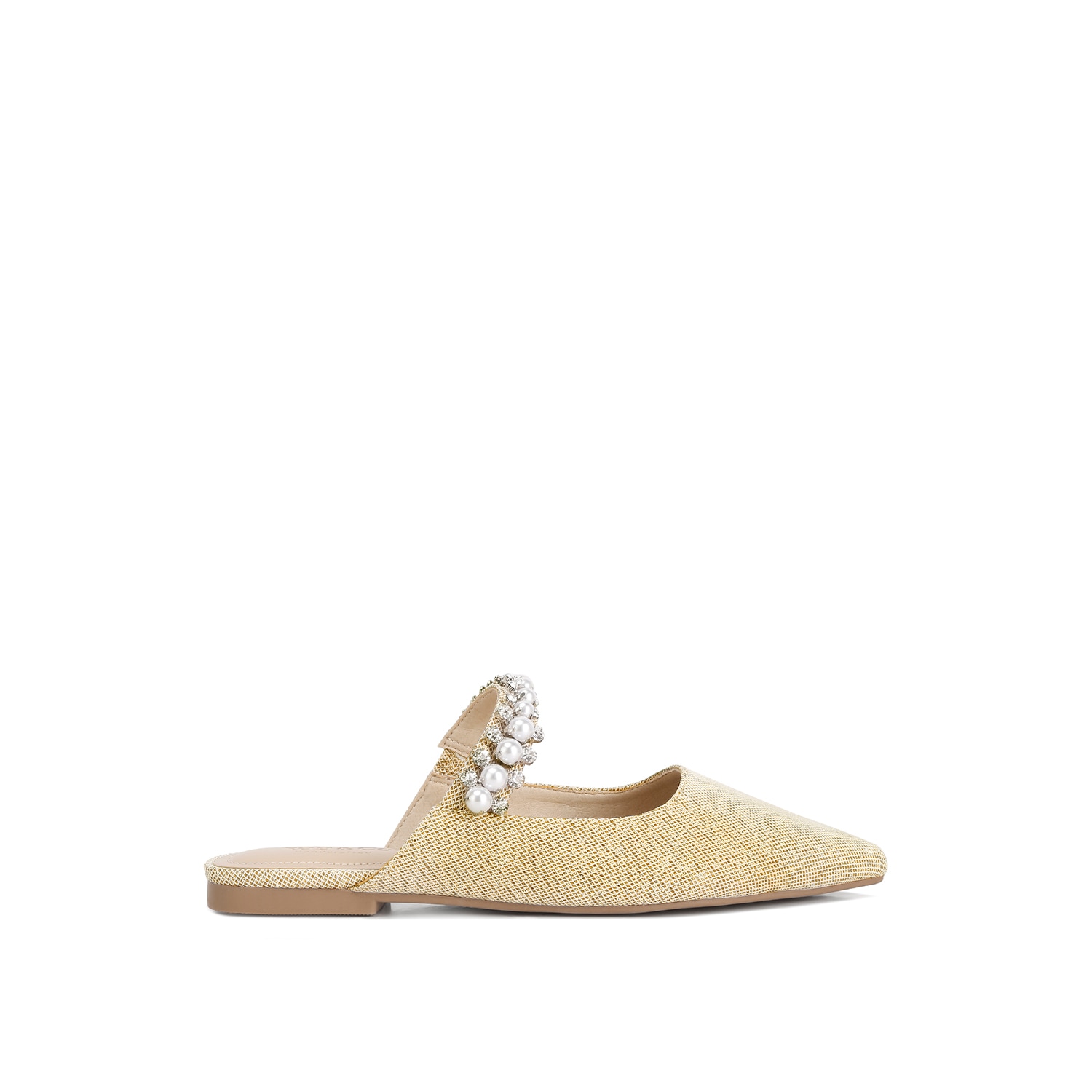 Women’s Gold Geode Pearl Embellished Slip On Mules In Beige 8 Uk Rag & Co.