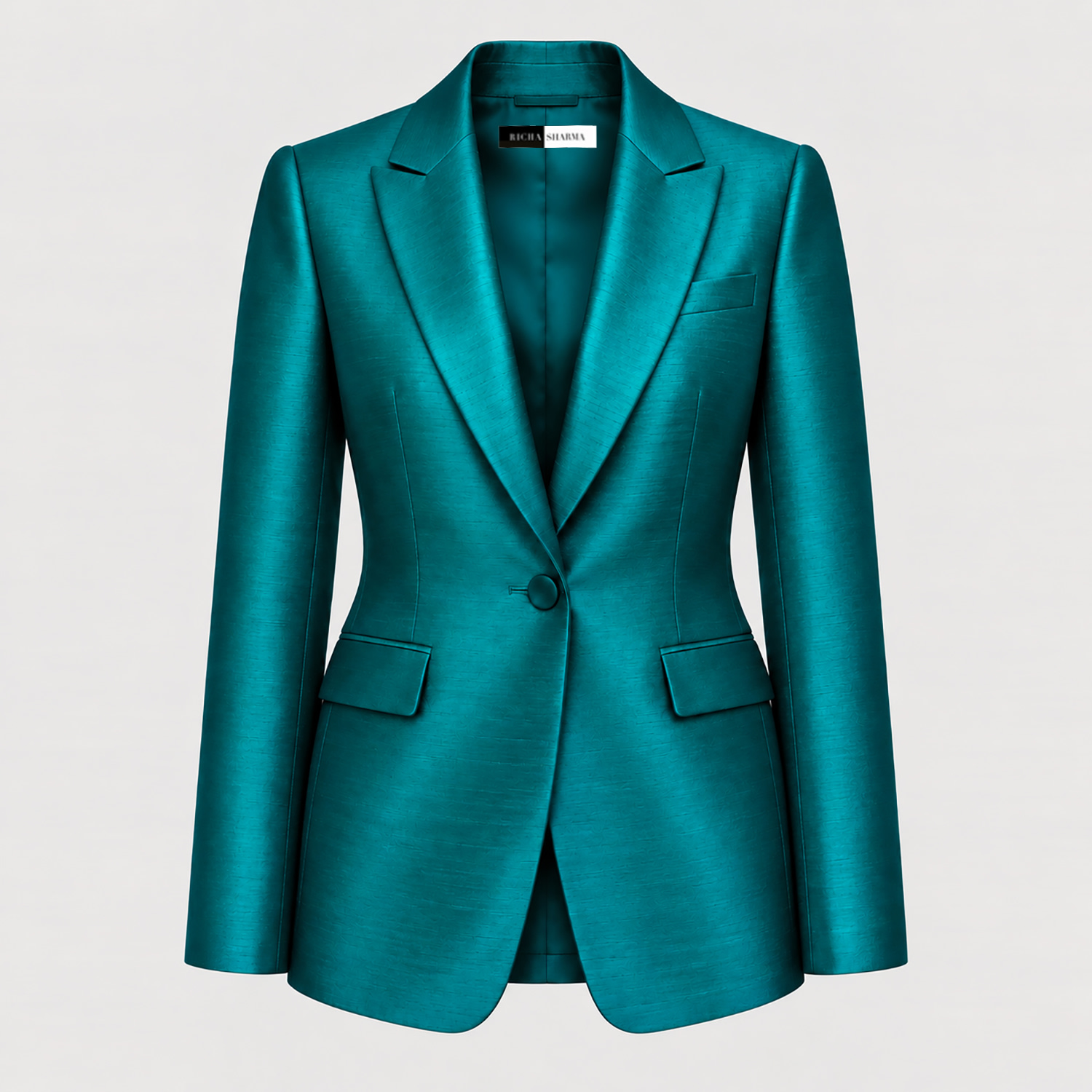 Richa Sharma Women's Green / Blue Handcrafted Luxury Teal Silk Blazer In Green/blue