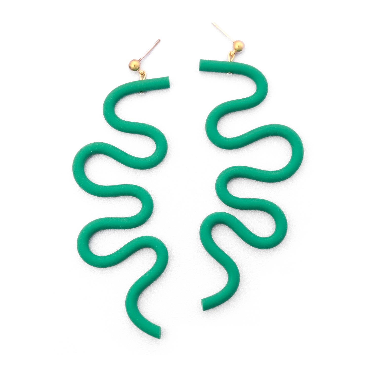 By Chavelli Women's Green Small Tube Squiggles Dangly Earrings In Emerald