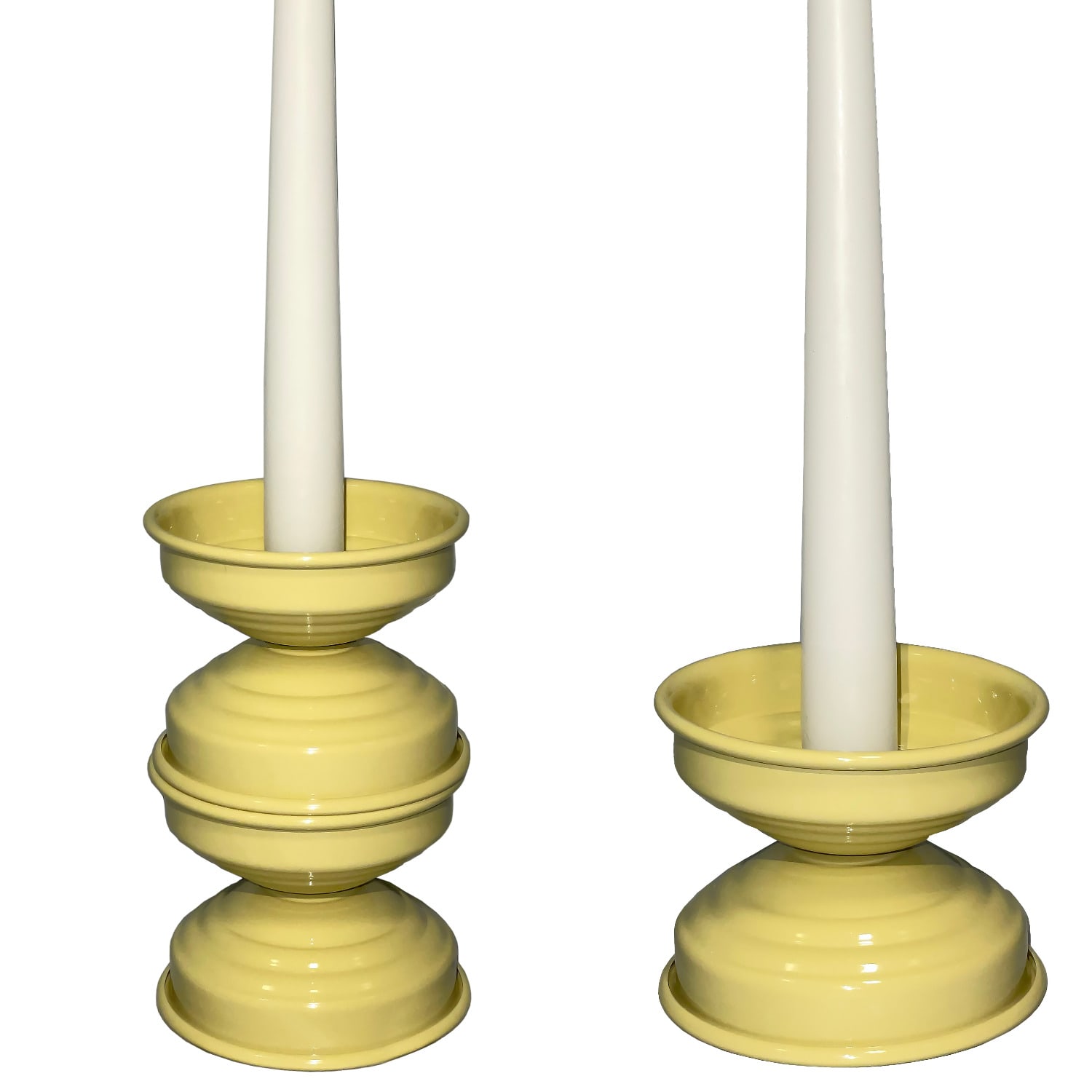 Caspal Yellow Large And Small Butter Glossy Candleholders Gift Set - Italian Design In Yellow