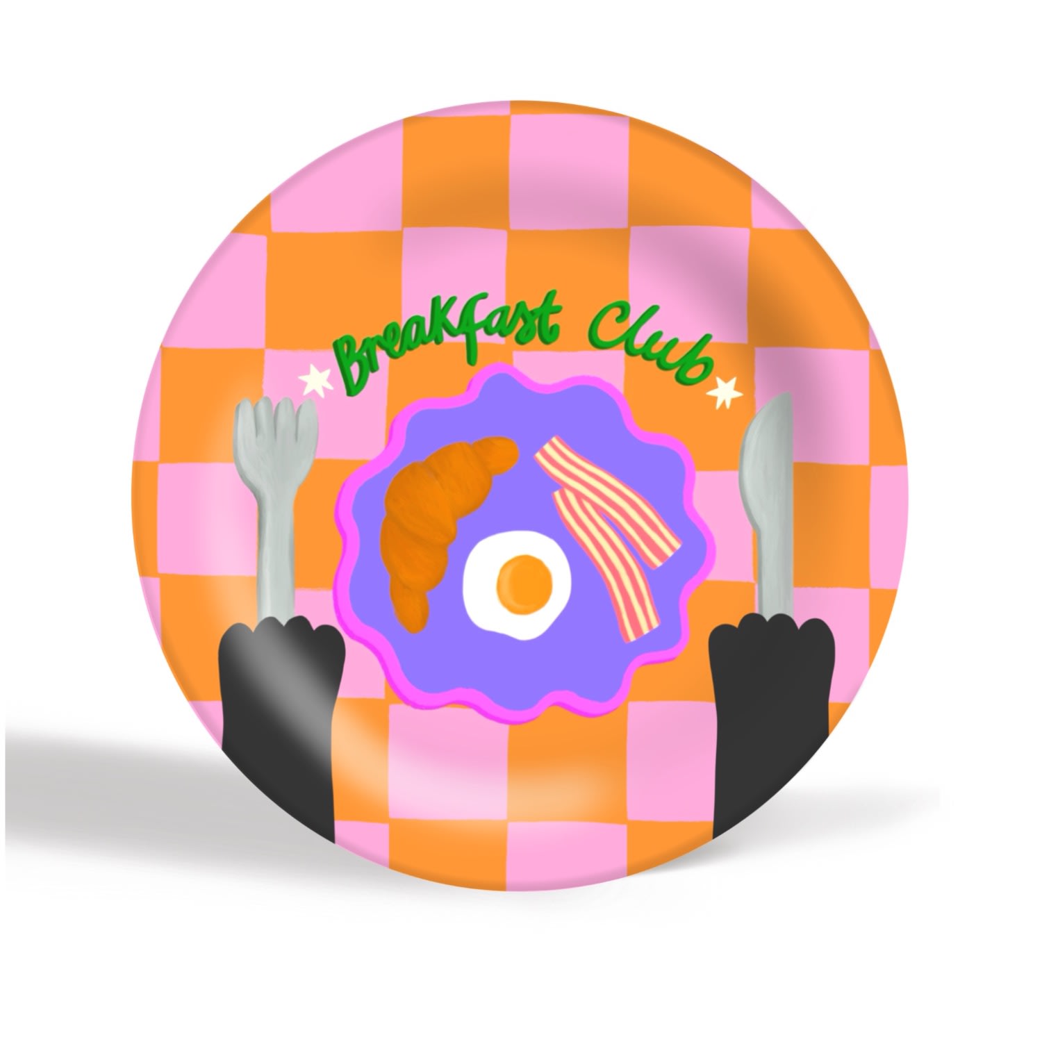 The Paper Tail Orange / Pink Breakfast Club - Cat Ceramic Plate In Multi