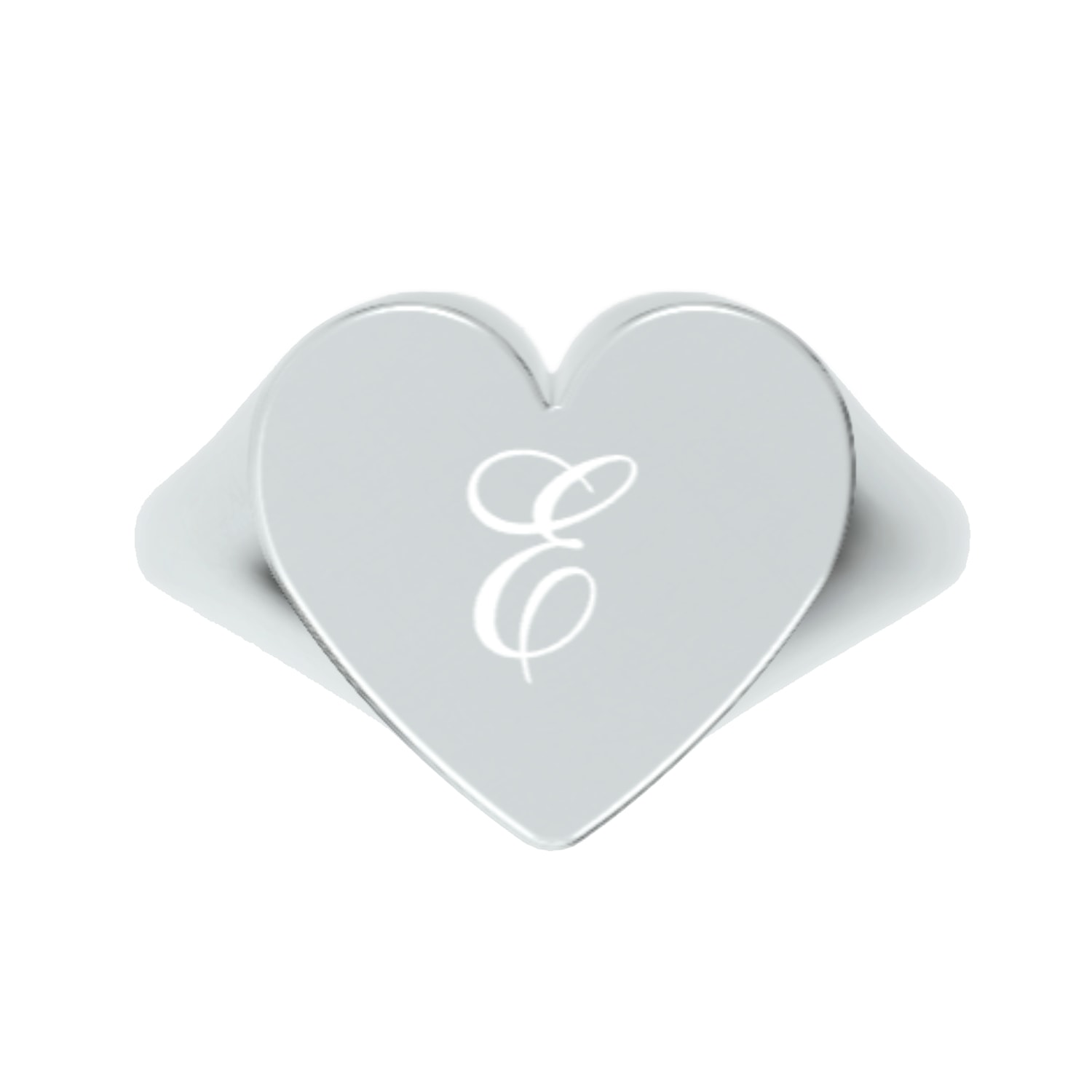 Unaloe Women's Custom Heart Shaped Chevalier Ring In Sterling Silver With -e- Initial