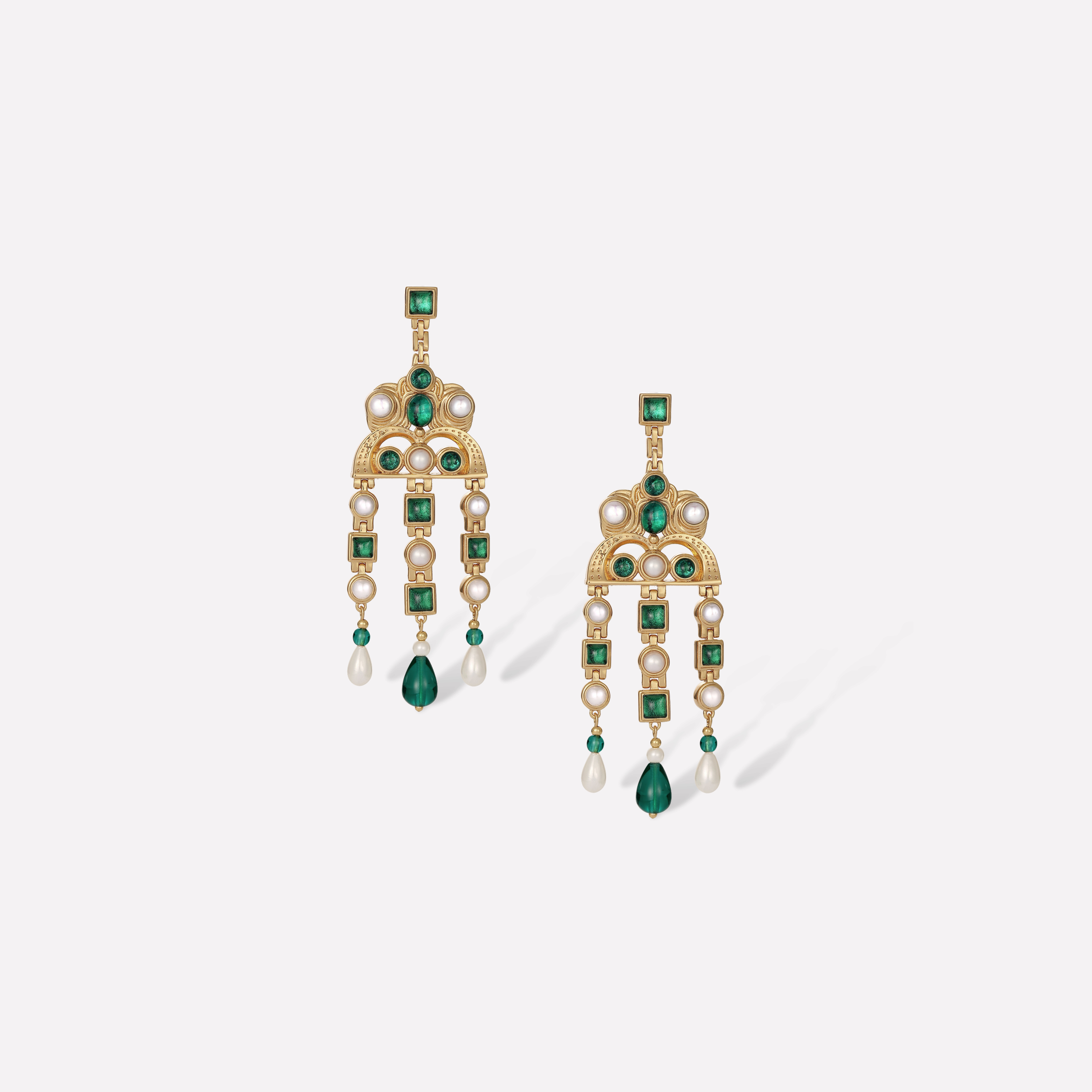 Retro Chic Women's Gold / Green Byzantine Empire Earrings - Green In Gold/green
