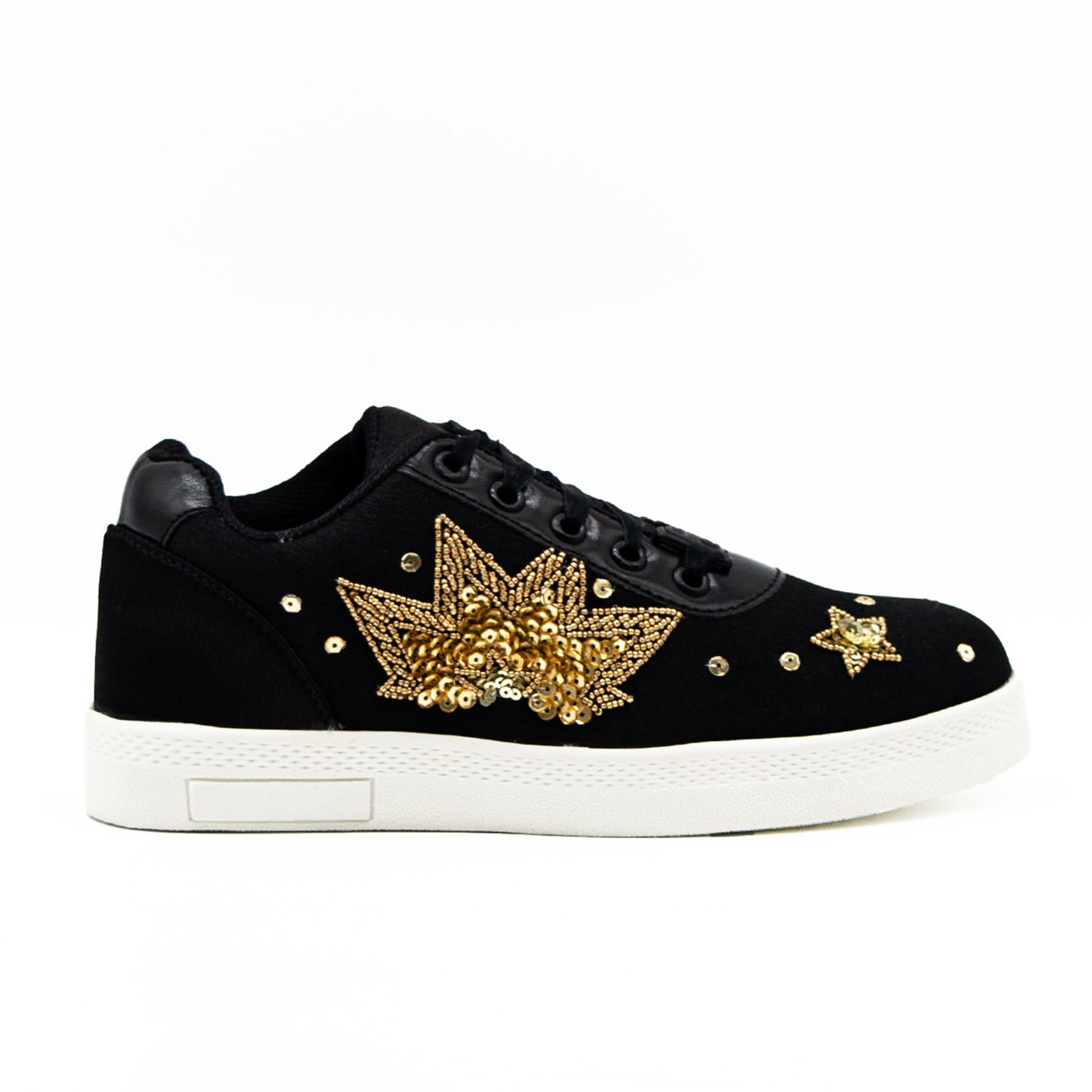 Rettrose Women's Emiliana Luxury Black Satin Handmade Embellished Tennis Shoe In Black