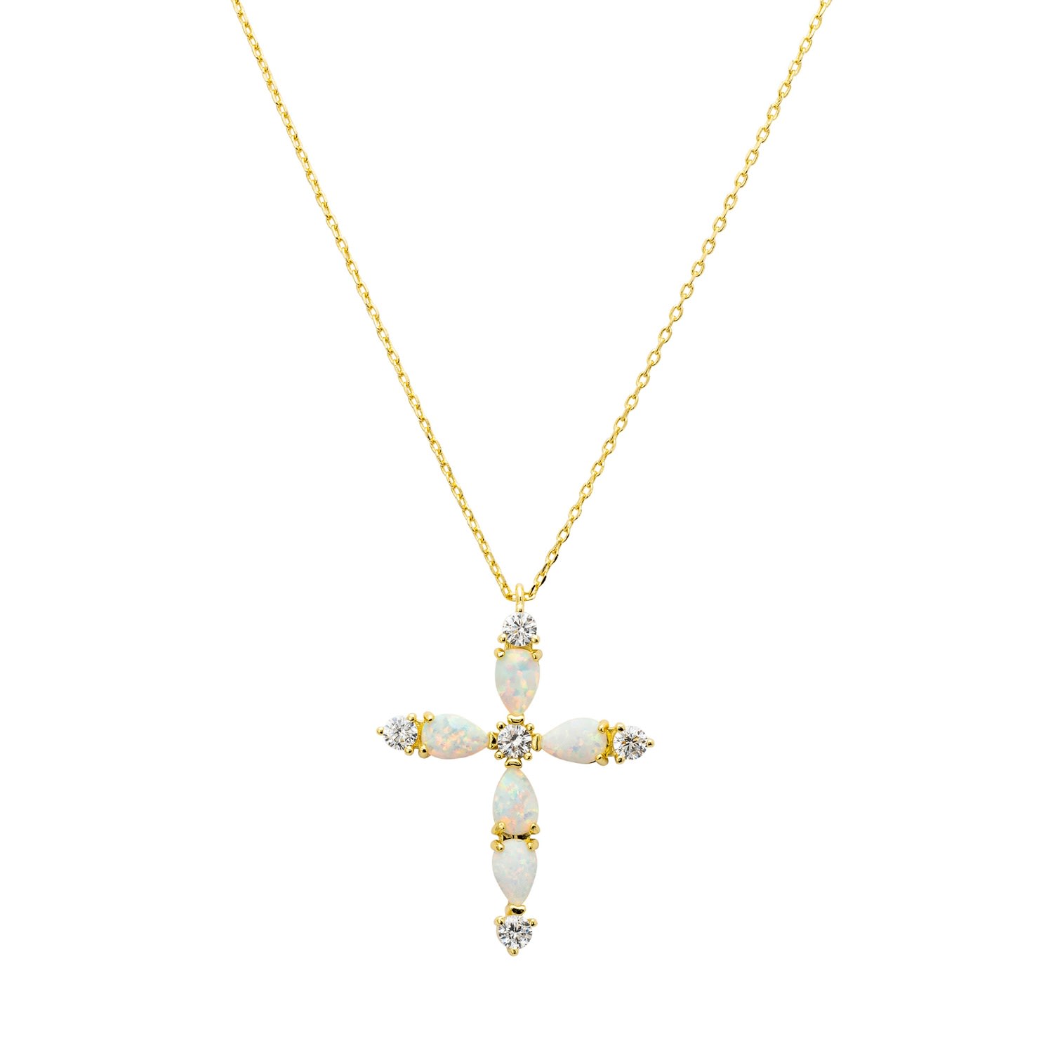 Women’s Neutrals / Gold / White Opal And Sparkle Cross Pendant Necklace Gold Latelita