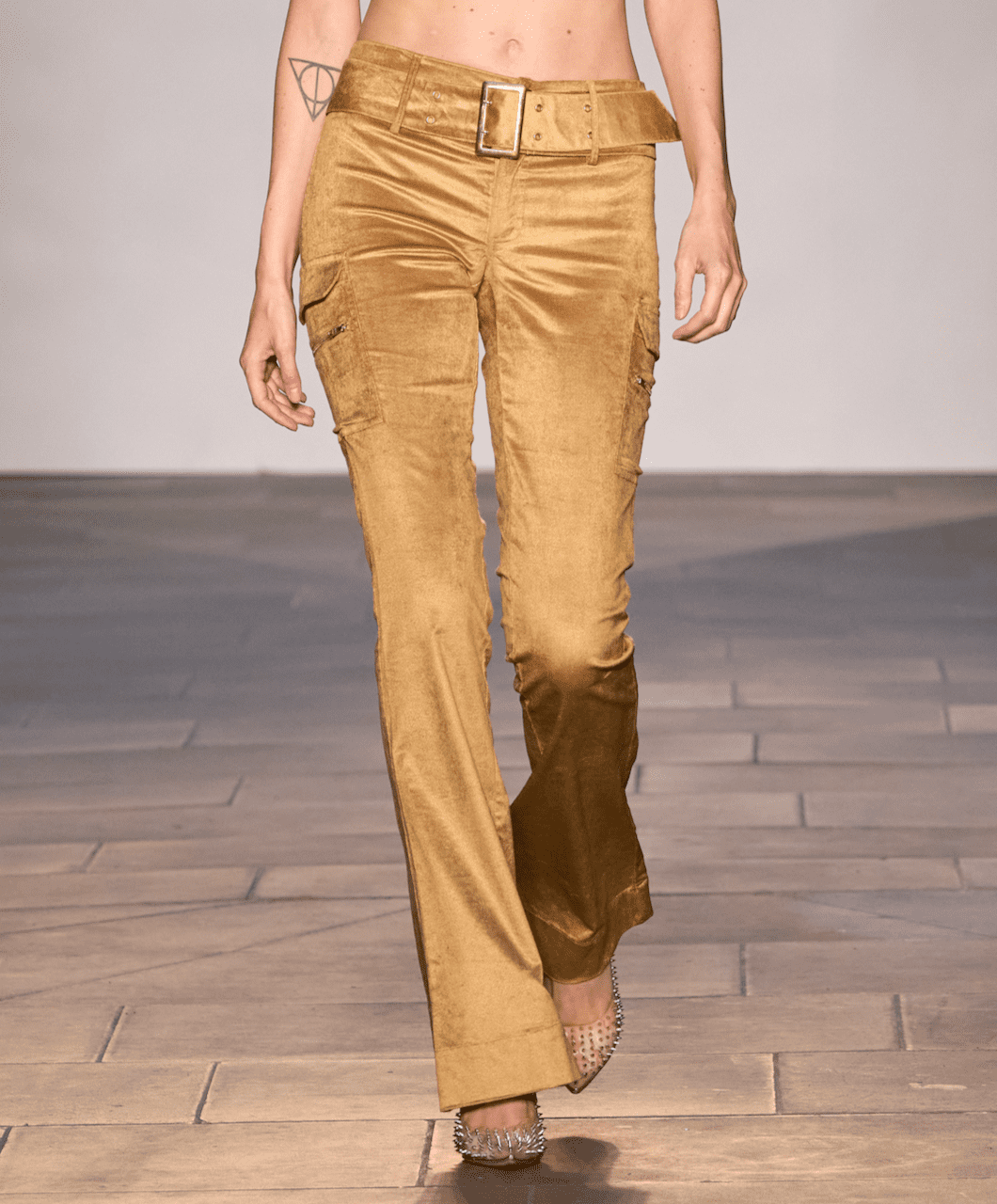 Low Rise Flared Gold Pants 