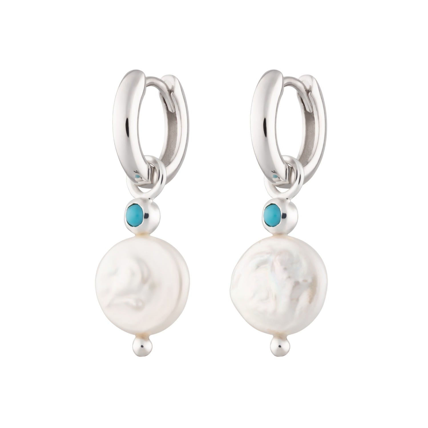 Women’s Silver Pearl And Turquoise Charm Hoop Earrings Scream Pretty