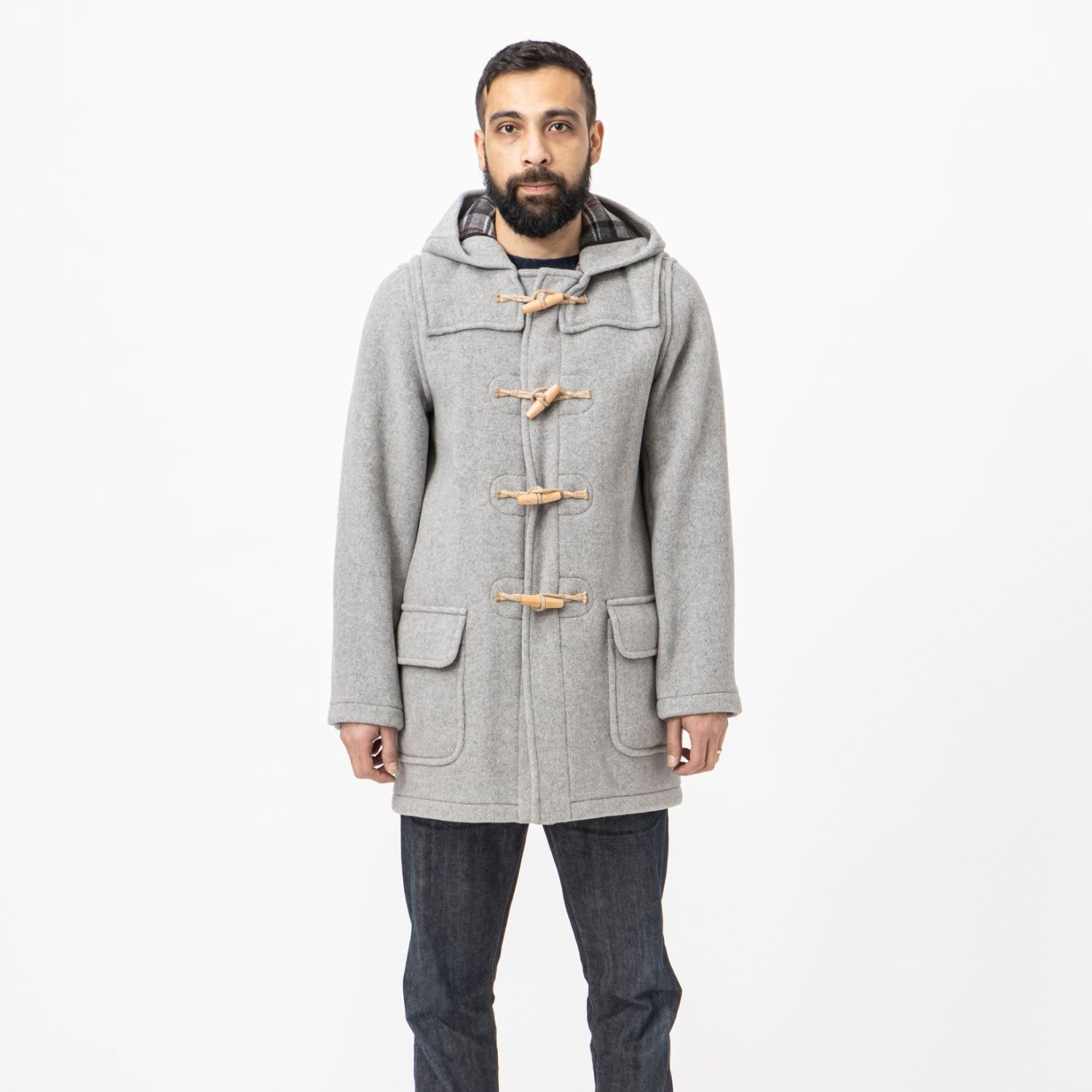 Water Repellent Wool Duffle Coat Light Grey by Burrows Hare