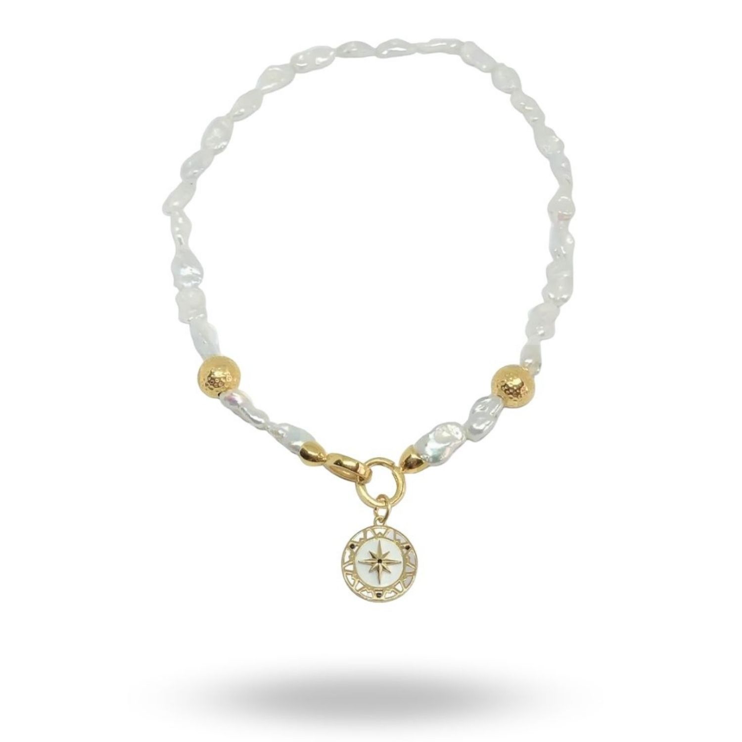 Linya Jewellery Women's Gold Pole Star Locket Pearl Necklace