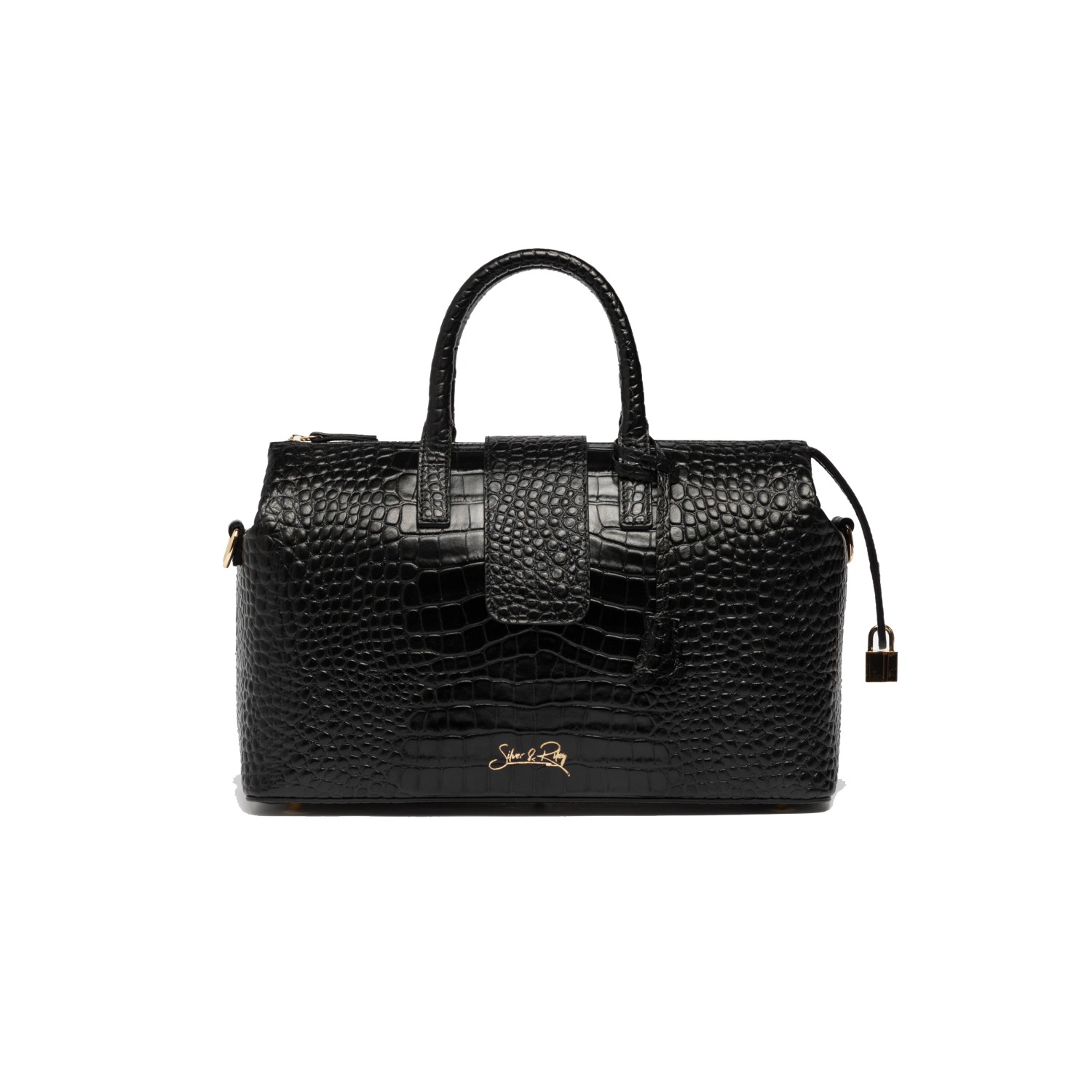 Convertible Executive Leather Bag in Noir Crocodile Print Black