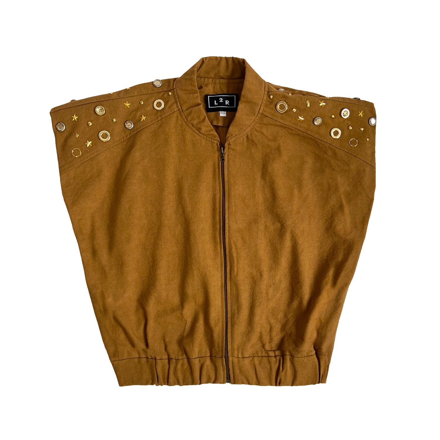 L2r The Label Women's Studded Sleeveless Bomber Jacket In Tan Brown