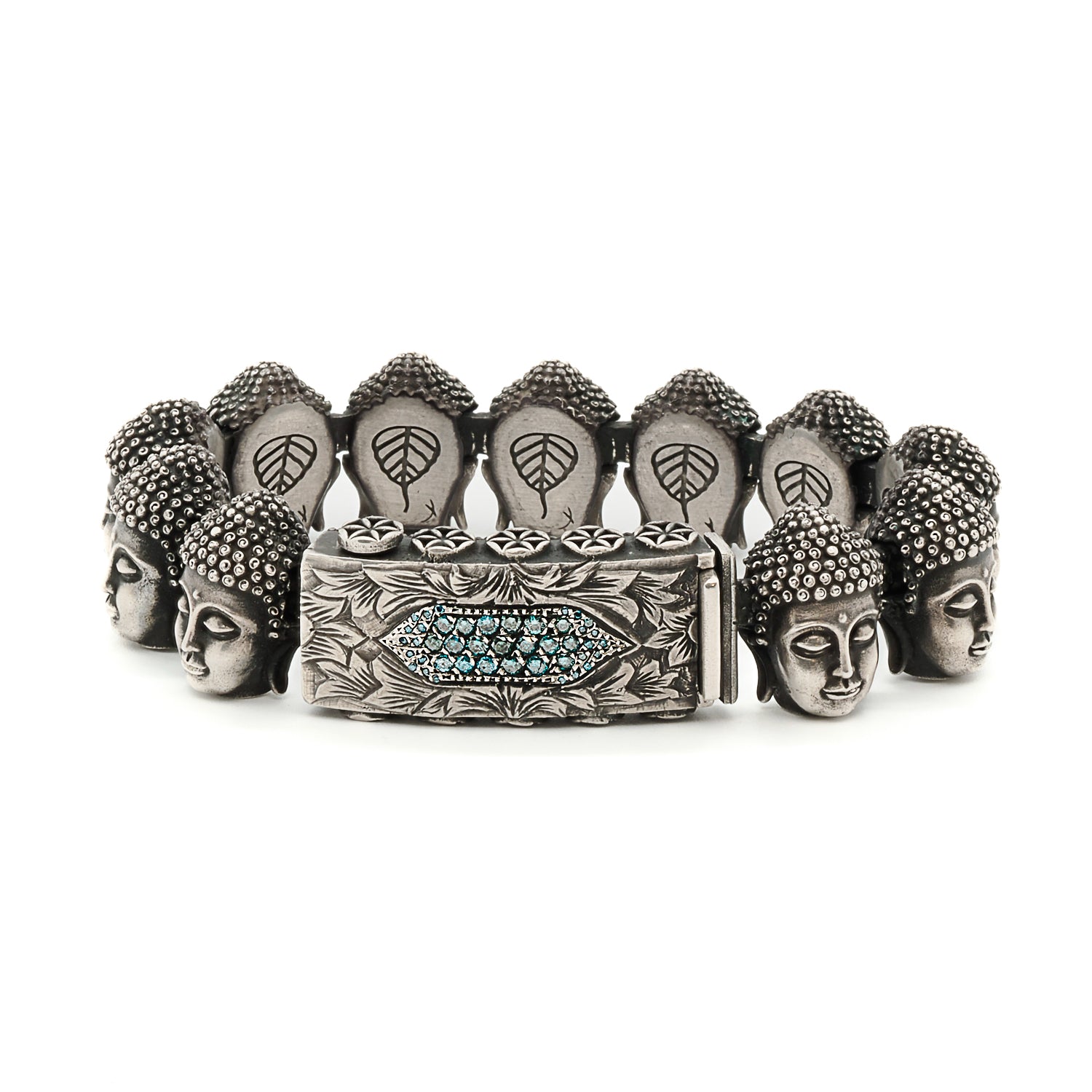 Men’s Blue / Silver Unique Silver And Diamond Buddha Peace Bracelet-Silver Ebru Jewelry