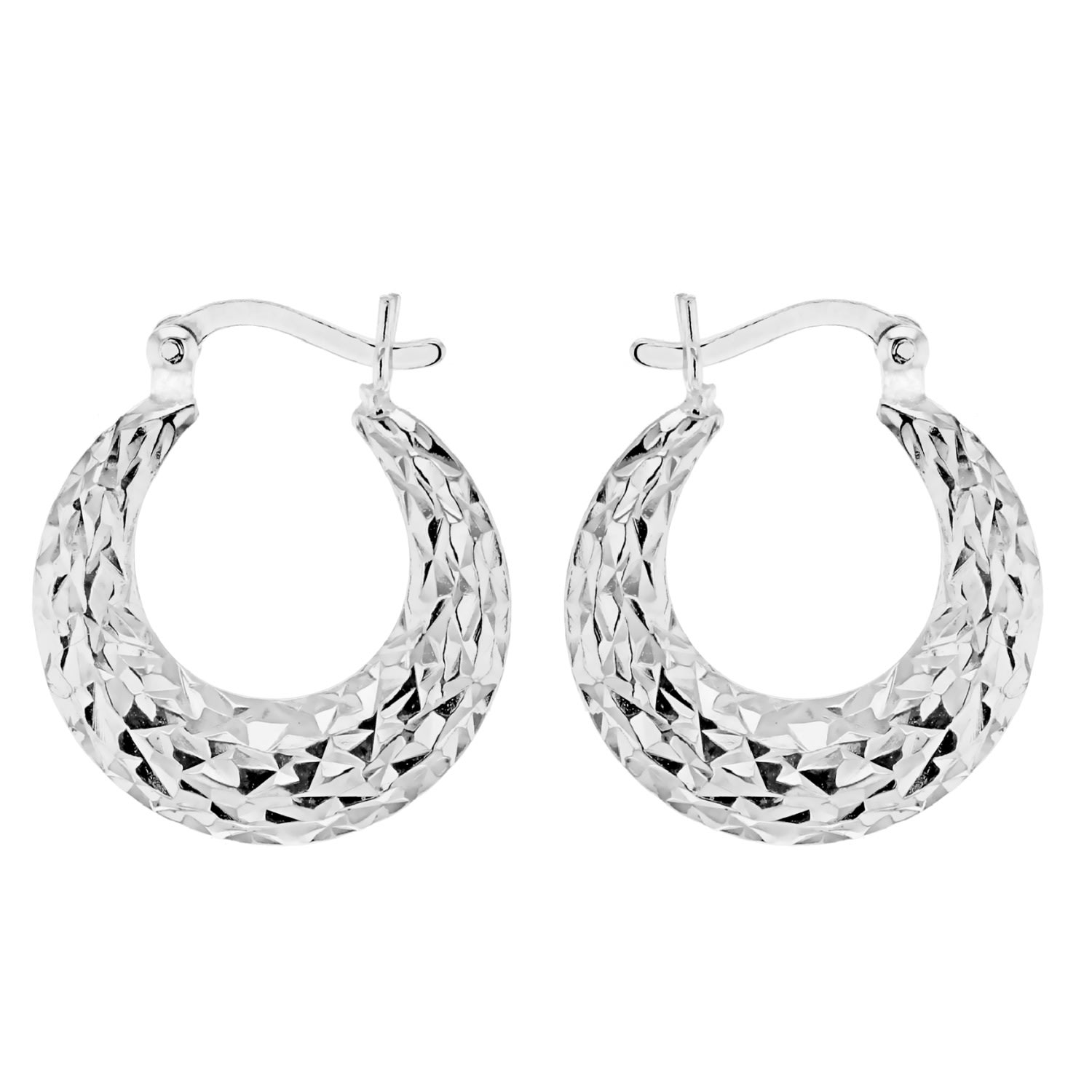 Posh Totty Designs Women's Sterling Silver Geometric Textured Hoop Earrings