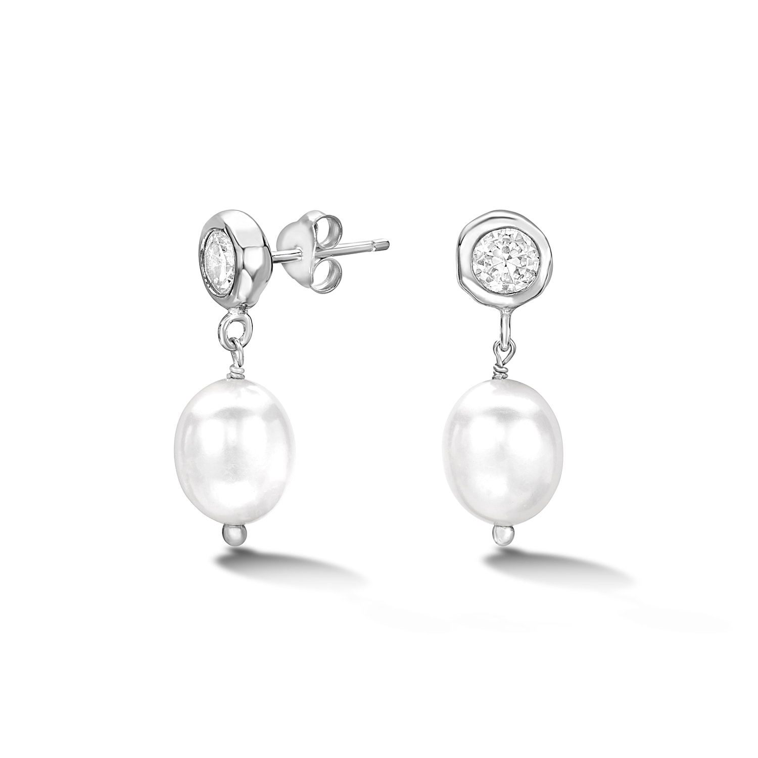Dower & Hall Women's Timeless White Topaz & White Pearl Earrings Silver In Metallic
