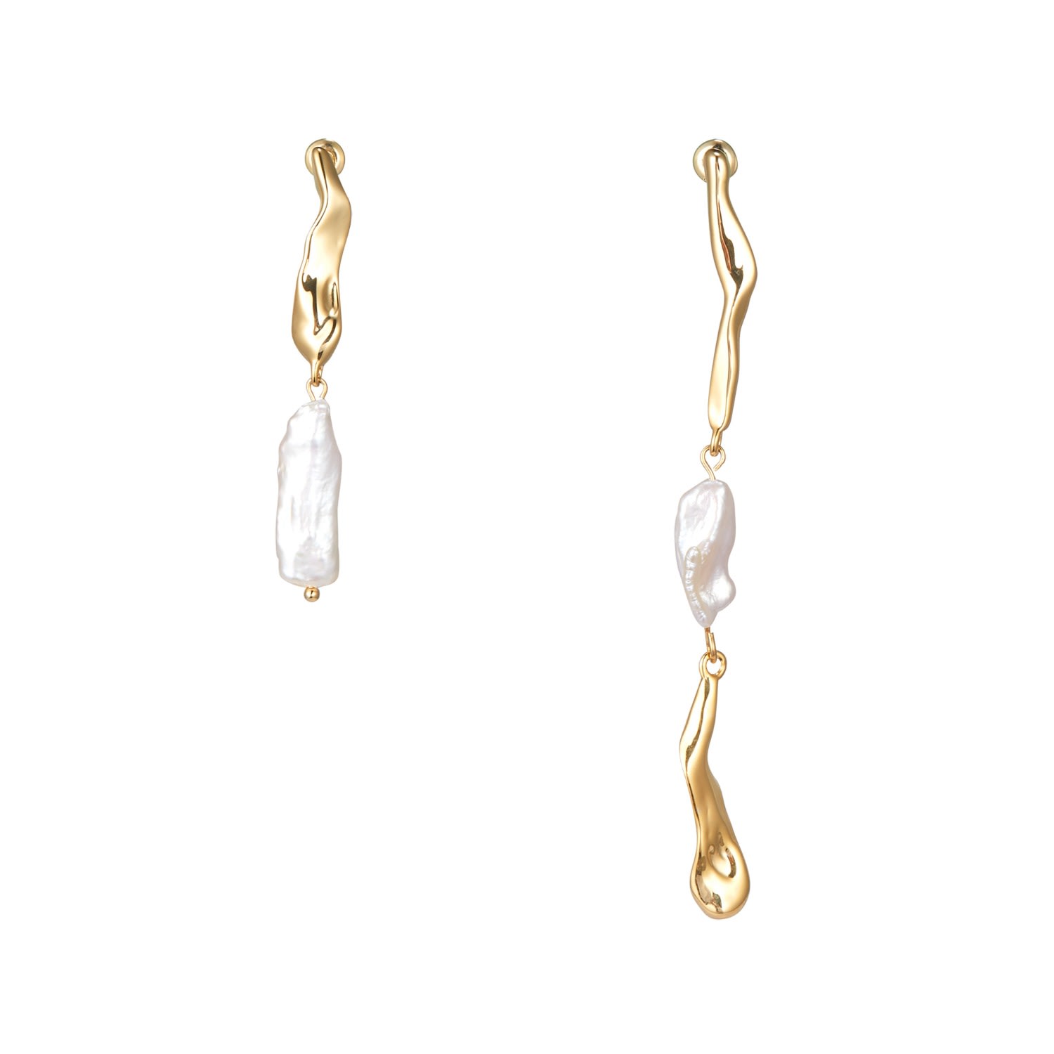 Shop Classicharms Women's Gold Asymmetrical Molten Baroque Pearl Earrings