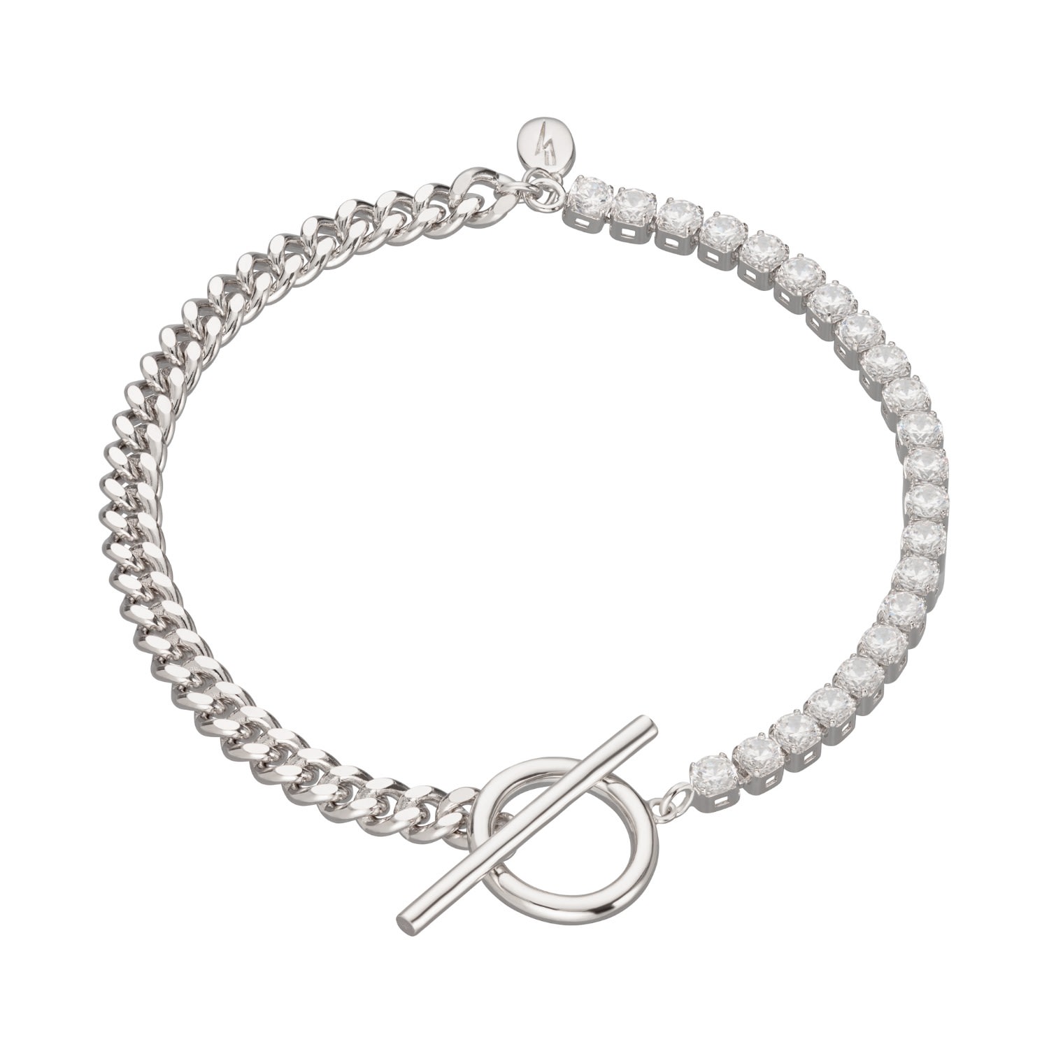 Scream Pretty Women's Silver Tennis & Curb Chain Bracelet With T Bar Clasp In Metallic
