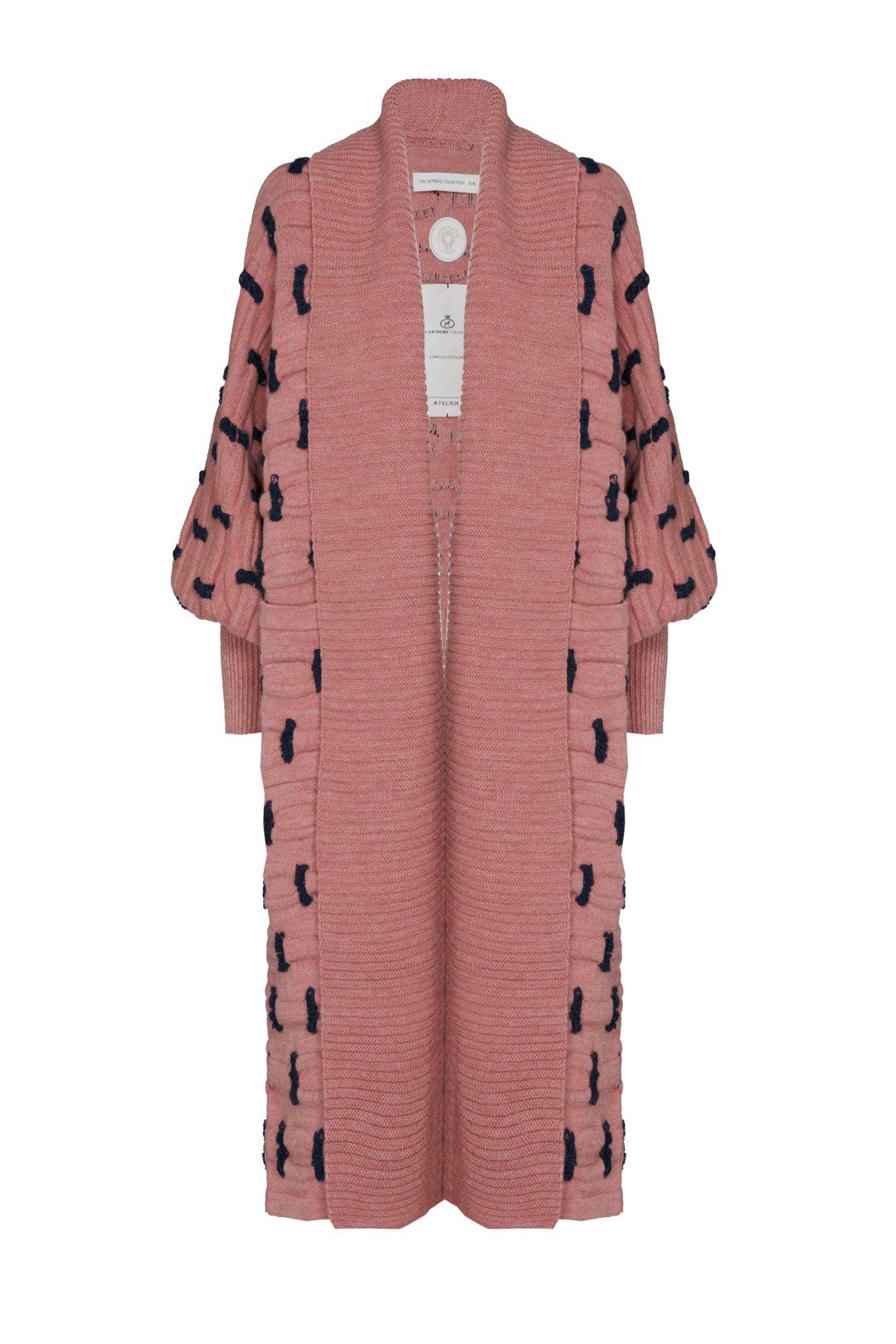 The Extreme Collection Women's Blue / Pink Sophie Long Pink Backed Coat In Pink