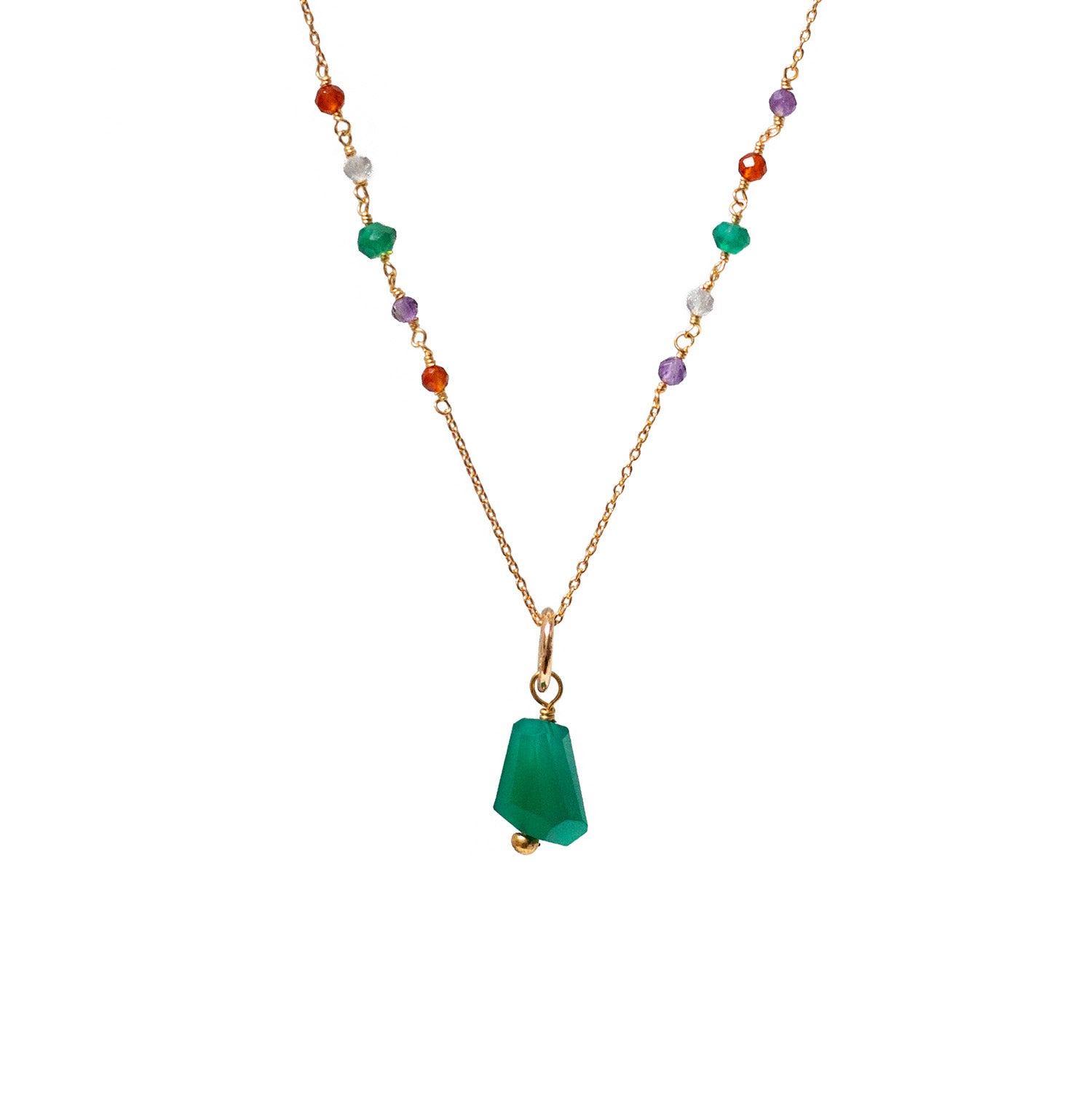 Mirabelle Jewellery Women's Long Asymmetric Semi Precious Rosary With Unique Baguette Green Onyx Pendant